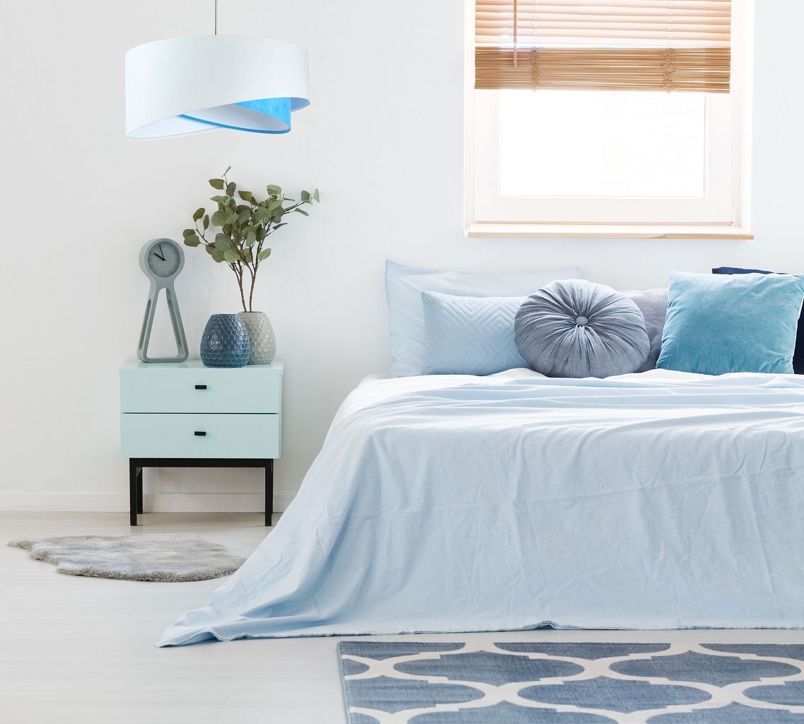 Pendelleuchte rund Ø 50 cm E27 Weiß Blau Stoff Velours Optik
