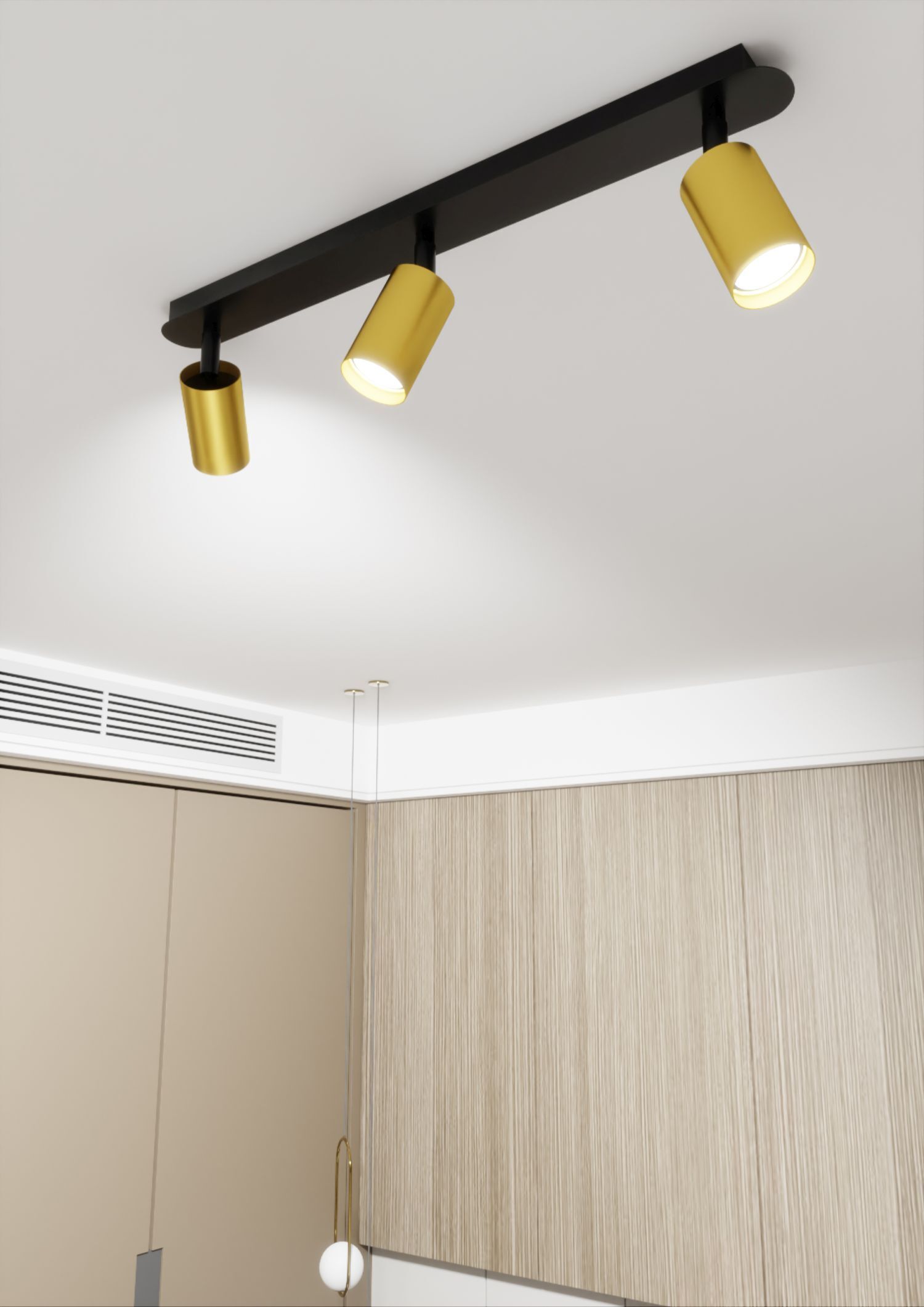 Deckenstrahler Schwarz Gold 72 cm lang 3x GU10