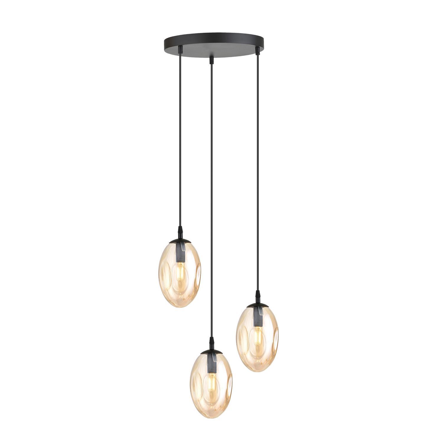 Hängelampe Glas 3-flammig in Bernstein Schwarz E14