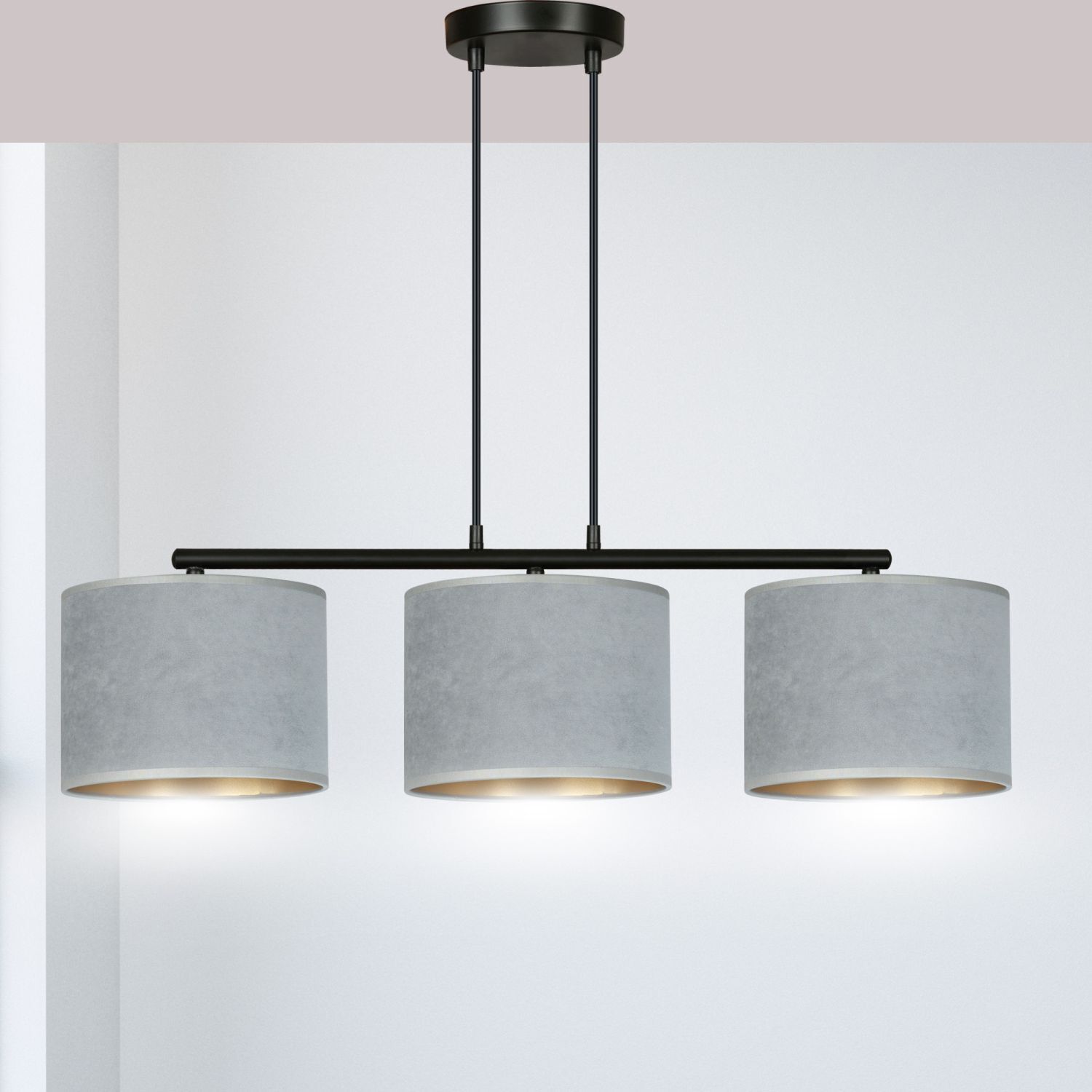 Pendelleuchte Metall Stoff L: 72 cm Schwarz Grau Gold E27