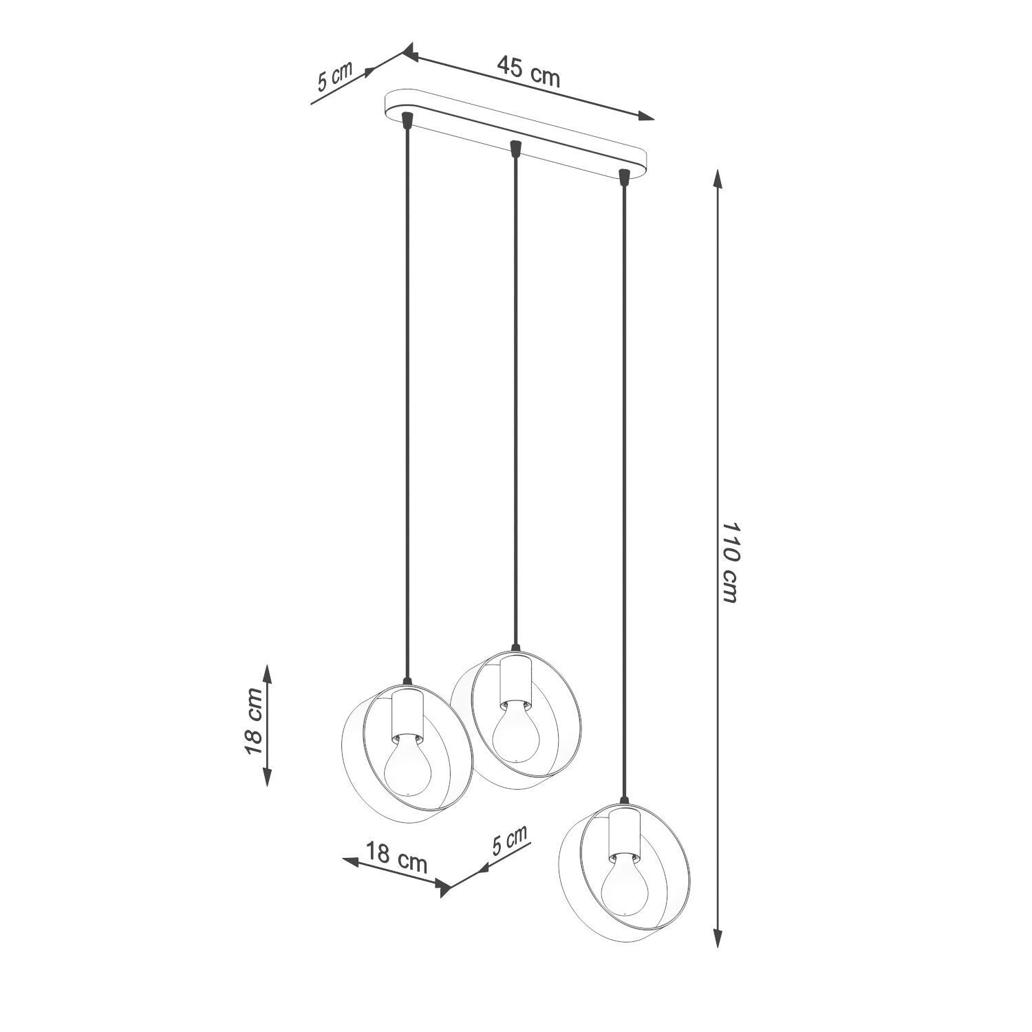 Hängelampe Weiß Metall 3-flammig verstellbar E27