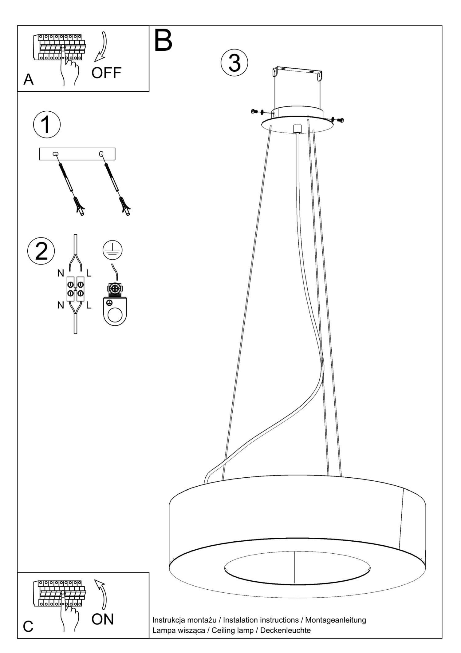 Hängelampe groß Ø 90 cm rund Schwarz Stoff SANNY Leuchter, Lampe