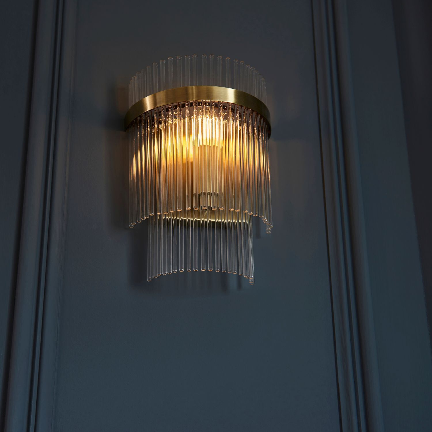 Wandlampe Glas Metall H: 27,6 cm klein in Messing antik E14