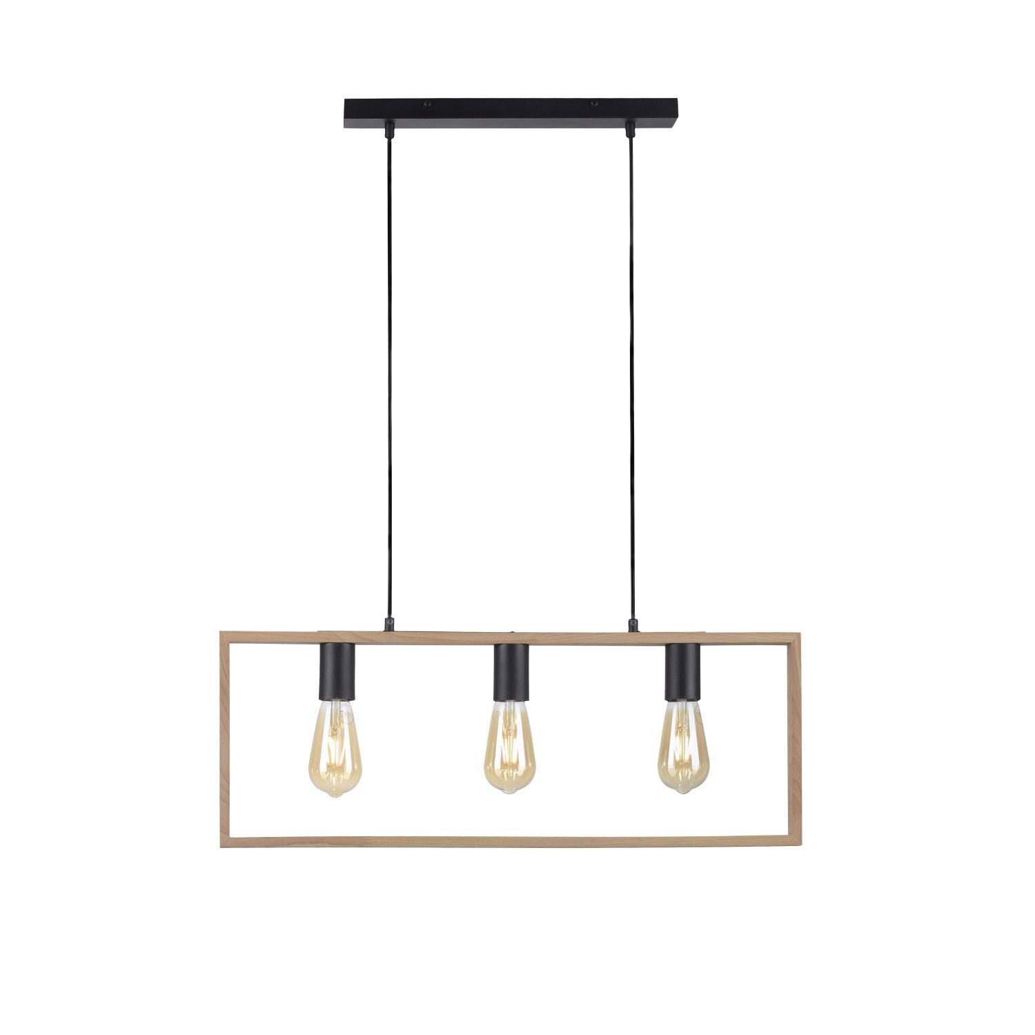 Natürliche Hängelampe Retro Holz Metall L:69 cm 3-flmg