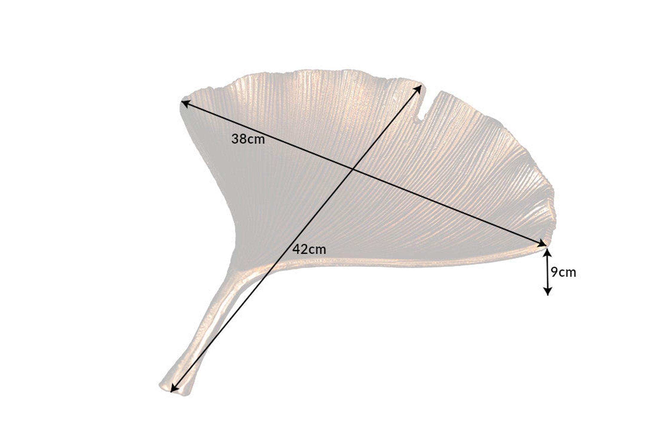 Deko Schale aus Metall 42 cm lang in Gold Ginko Asiatisch