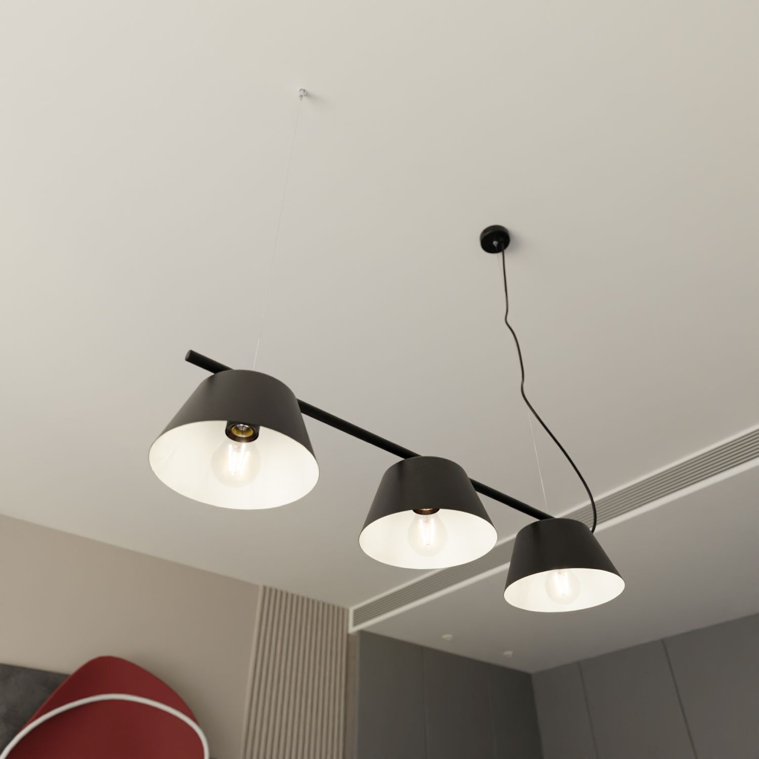 Hängelampe Metall B: 82 cm Modern Schwarz Weiß E27 3-flammig