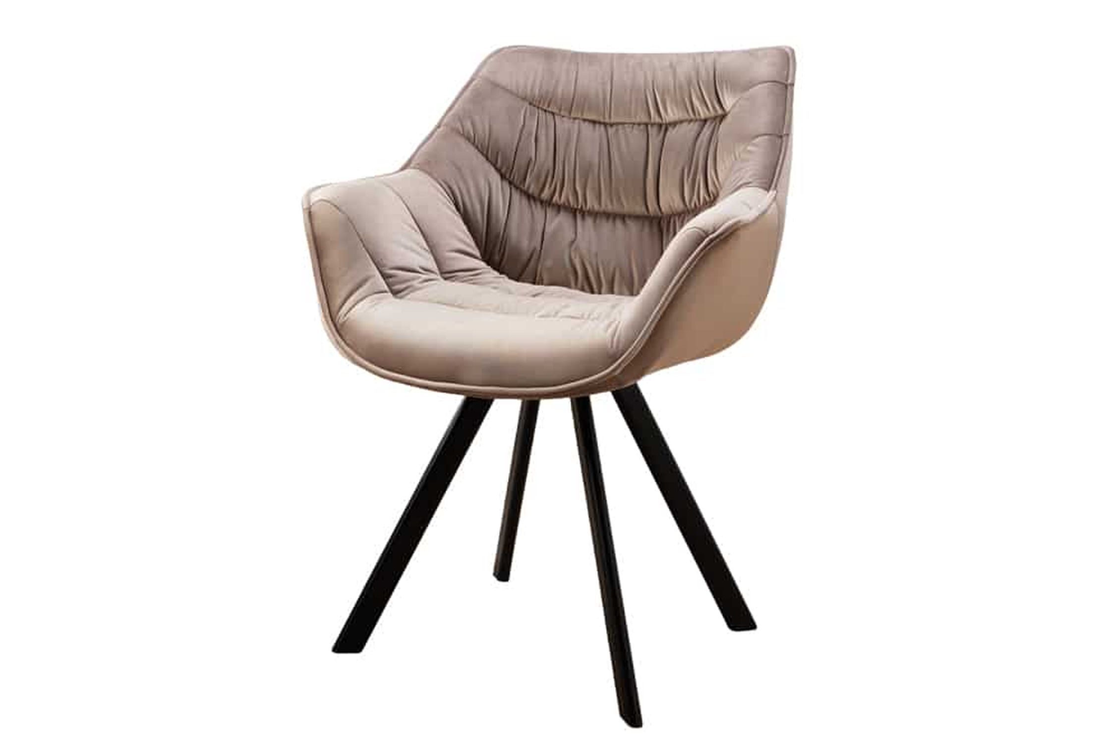 Esszimmerstuhl Samt Metall in Creme Beige Schwarz mit Armlehne