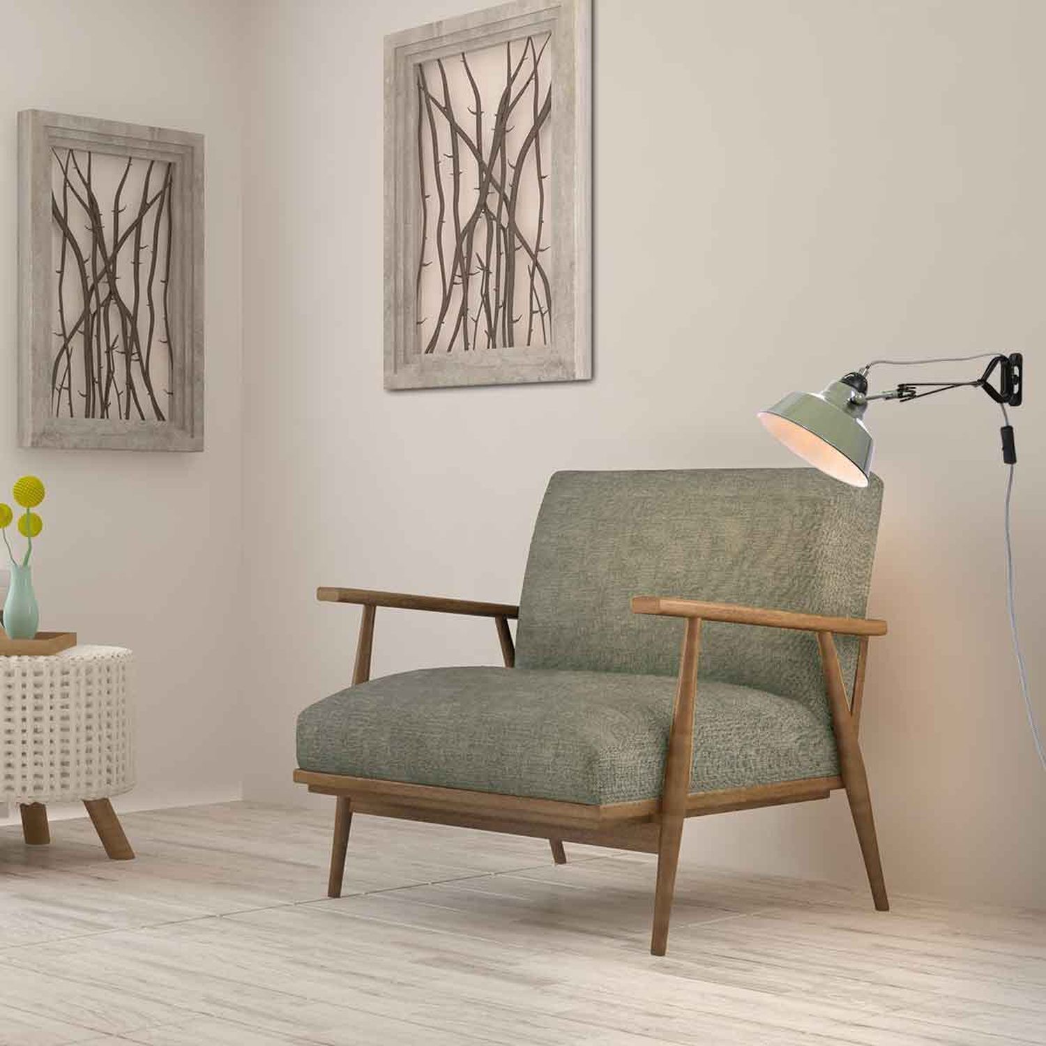 Wandstrahler mit Stecker Grün Weiß T:36 cm E27 flexibel