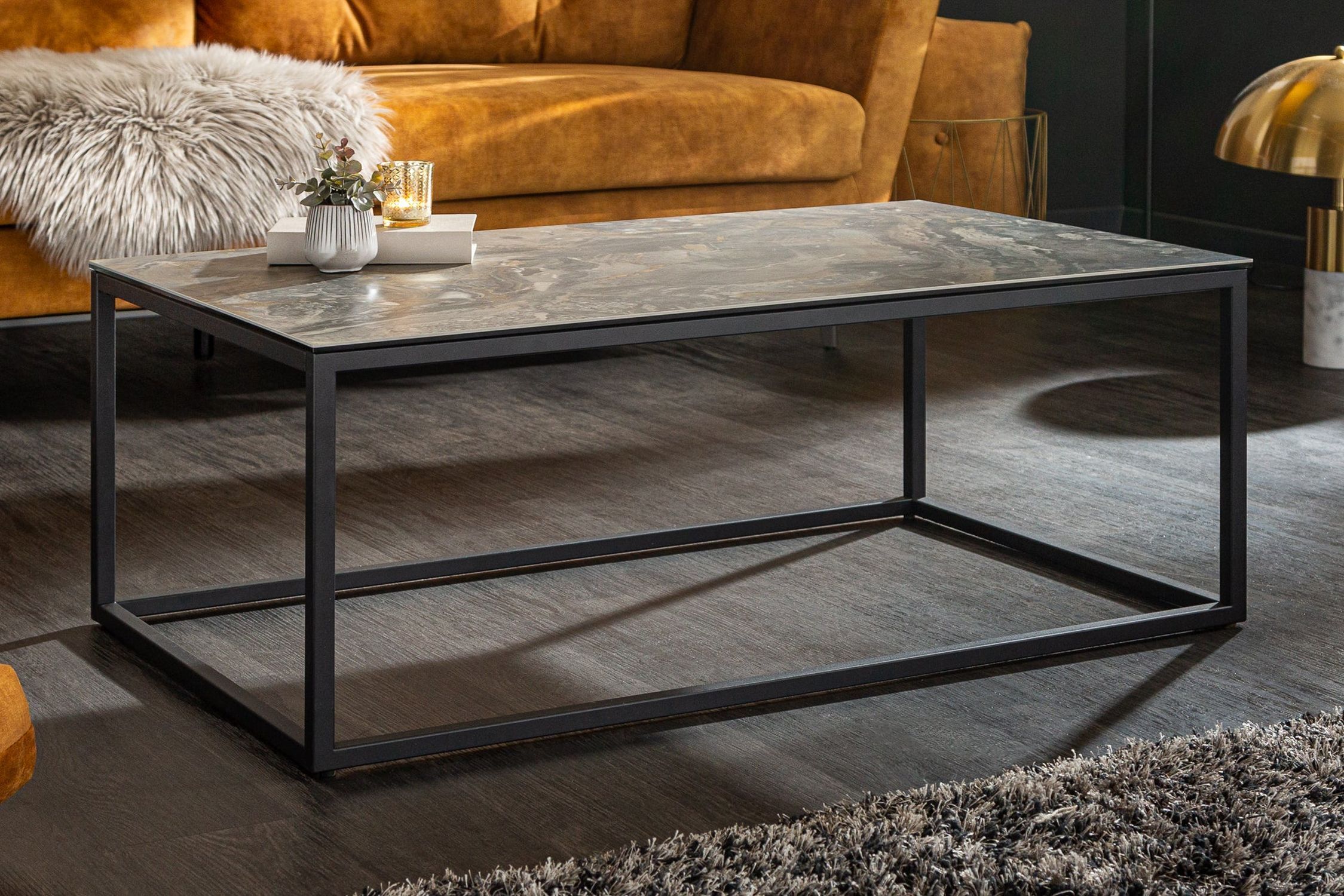 Couchtisch Keramik in Marmor Optik Schwarz 100x60 cm