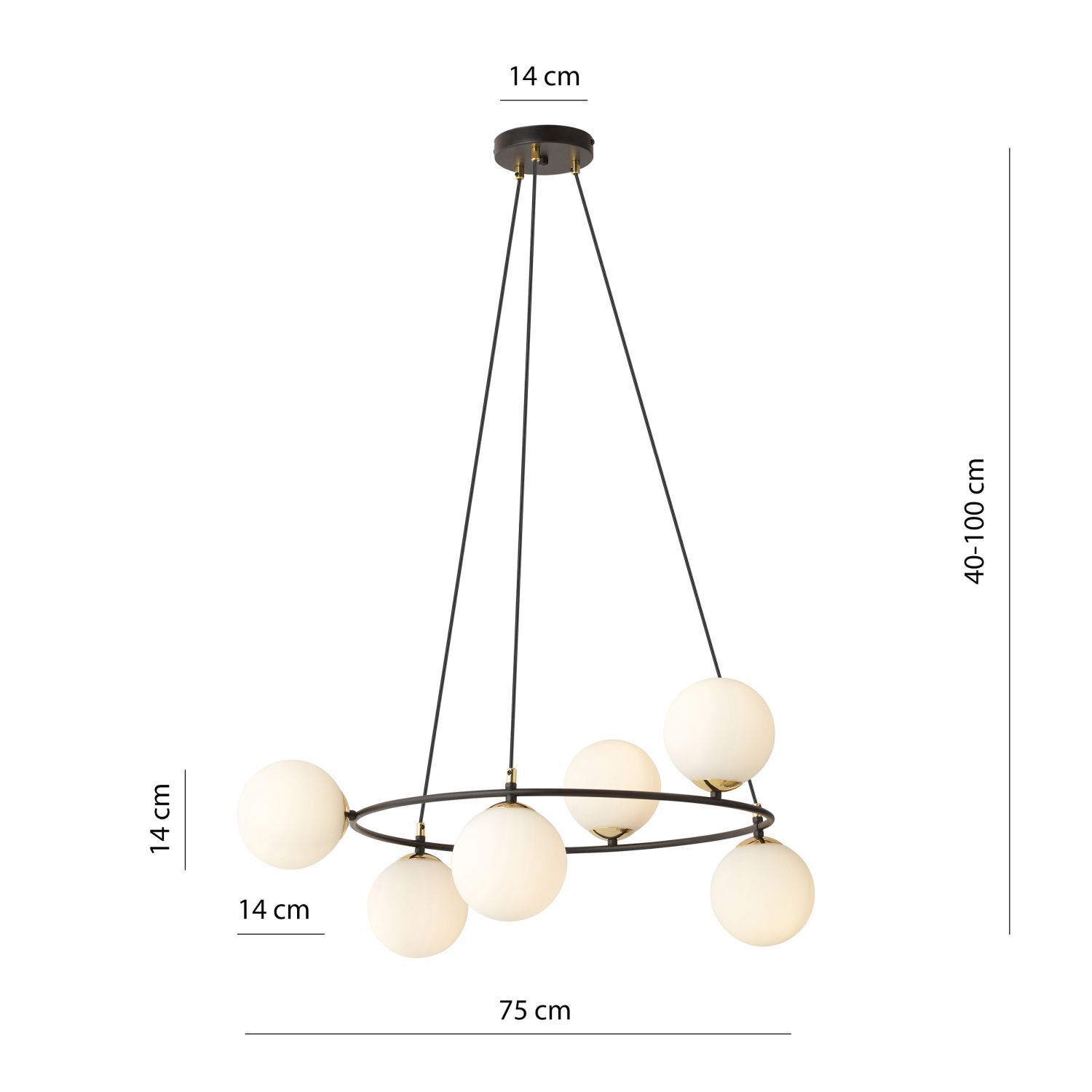 Hängelampe Metall Glas rund Ø 75 cm in Schwarz Weiß Gold