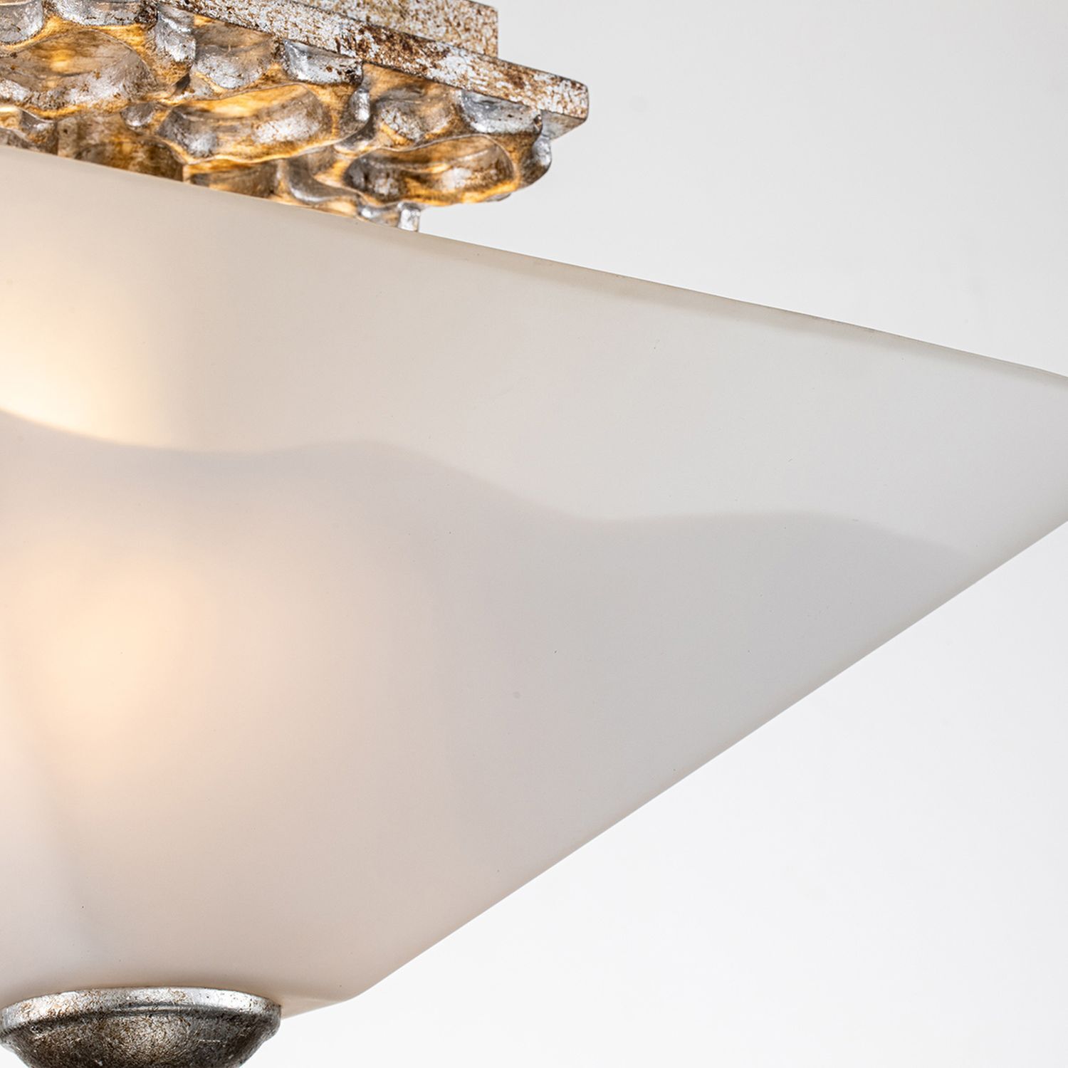 Deckenleichte Glas Metall B: 36,8 cm 2x E27 Silber antik Weiß Lampe, Deckenleuchte