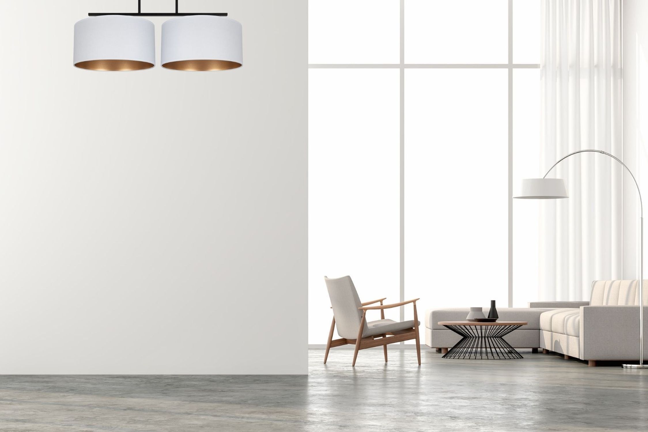 Deckenlampe Stoff blendarm Schwarz Weiß Gold E27 70 cm Lampe, Stuhl, Mobiliar