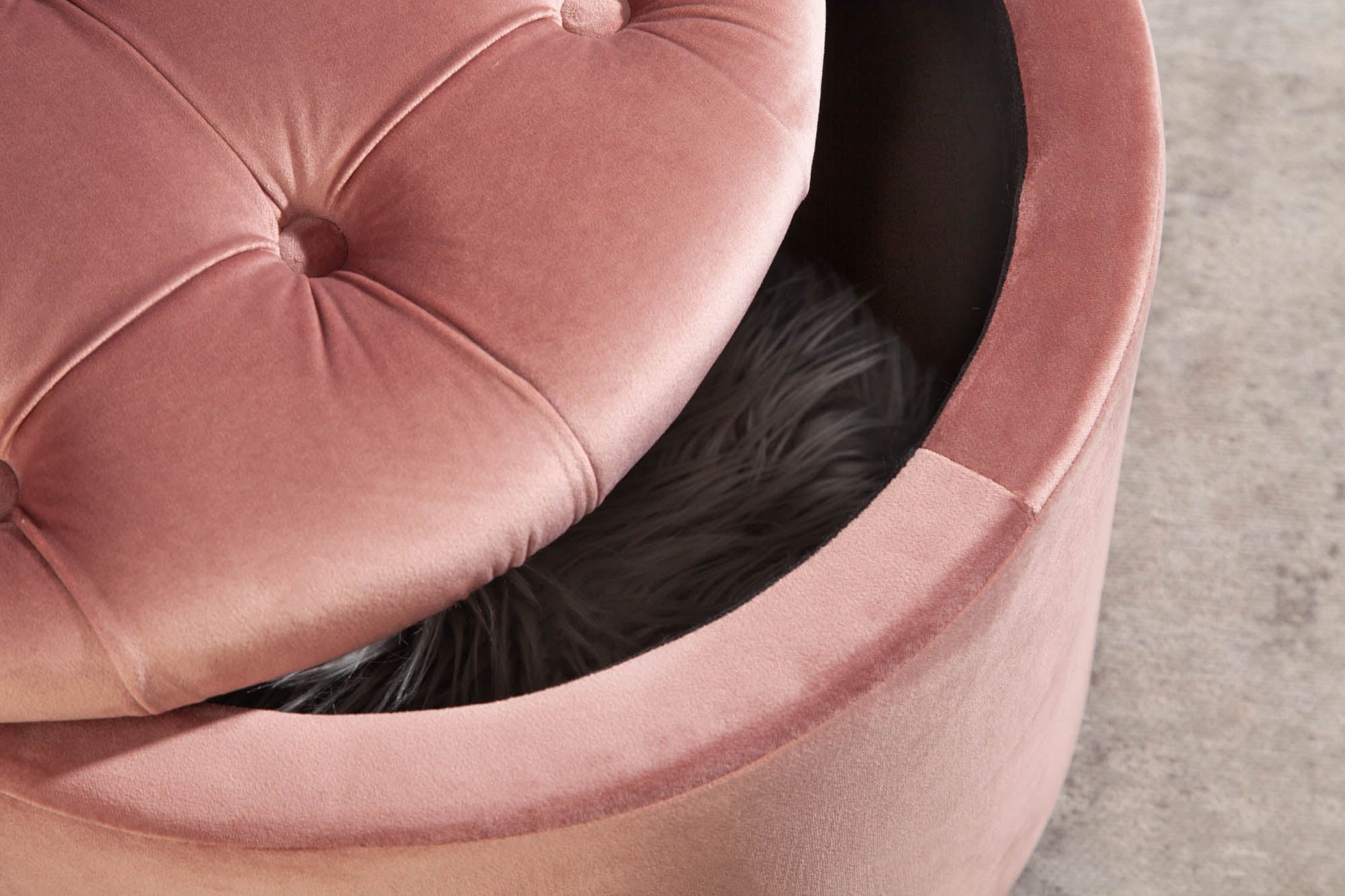 Samthocker mit Stauraum Rosa Ø 50 cm H: 43 cm Chesterfield Moebel