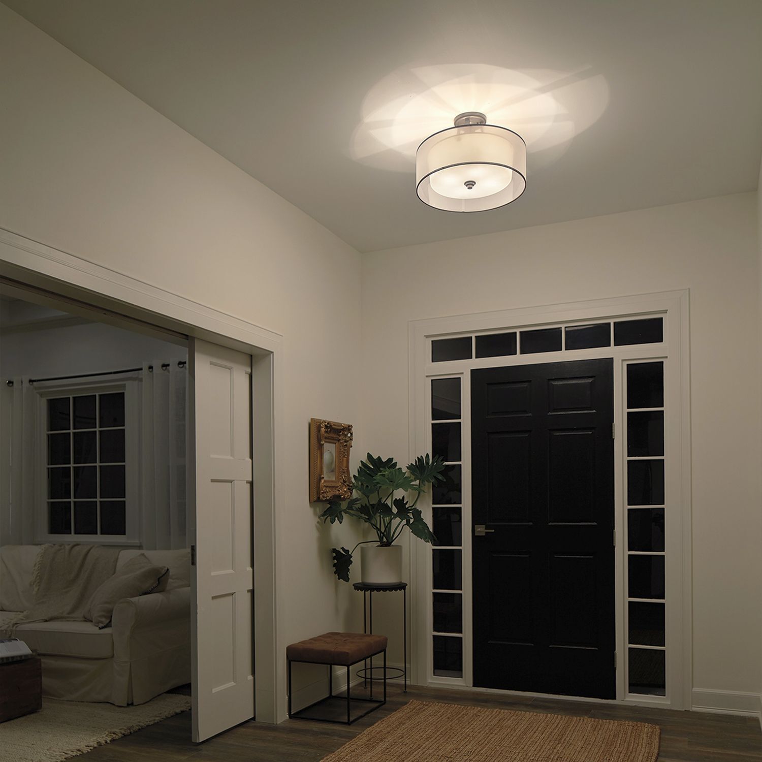 Deckenlampe Weiß Zinn antik Glas Leinen Metall CANELADO Leuchte, Deckenleuchte