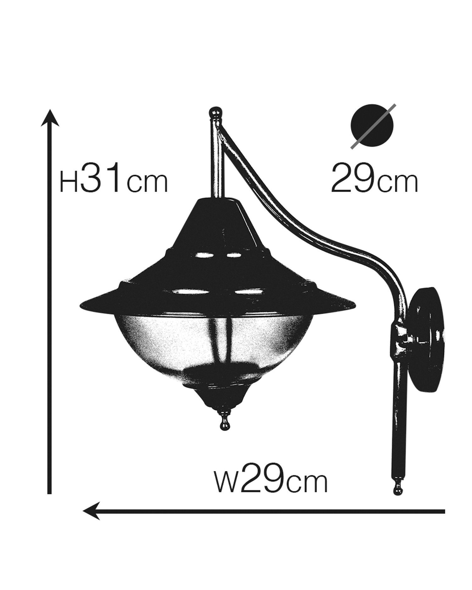 Wandleuchte außen Echt-Messing Glas H: 31 cm IP43 E27