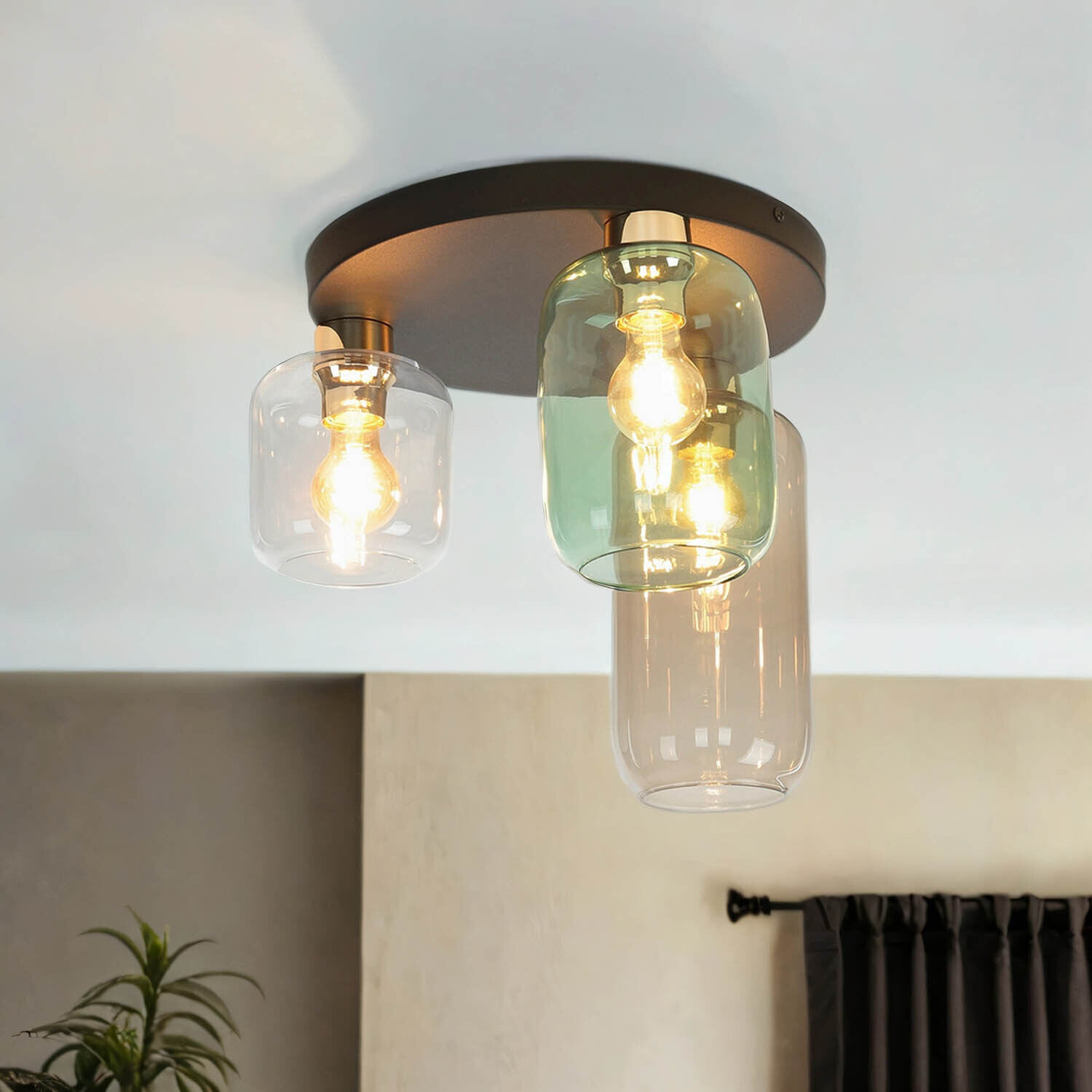 Deckenlampe Glas 3-flammig farbig Ø 44 cm elegant