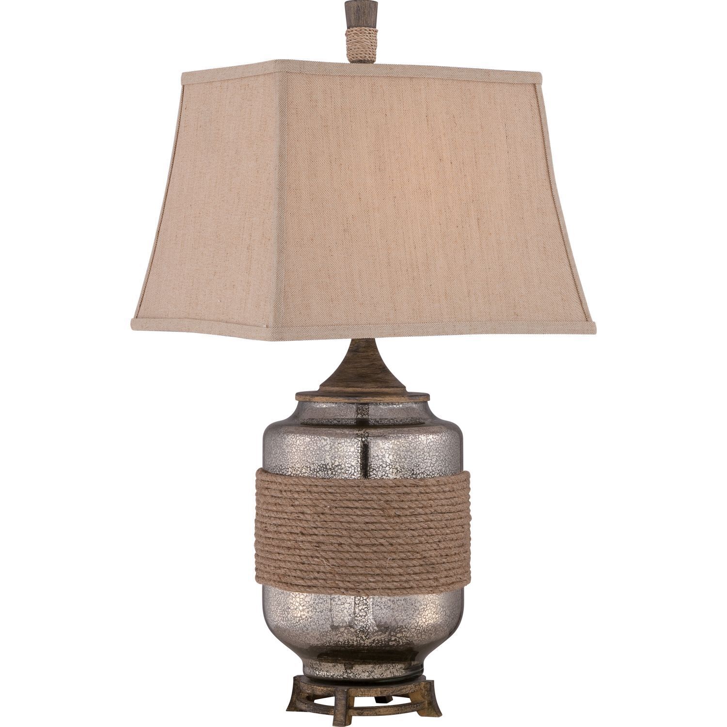 Tischleuchte Glas Leinen Klassisch 83cm in Silber Beige