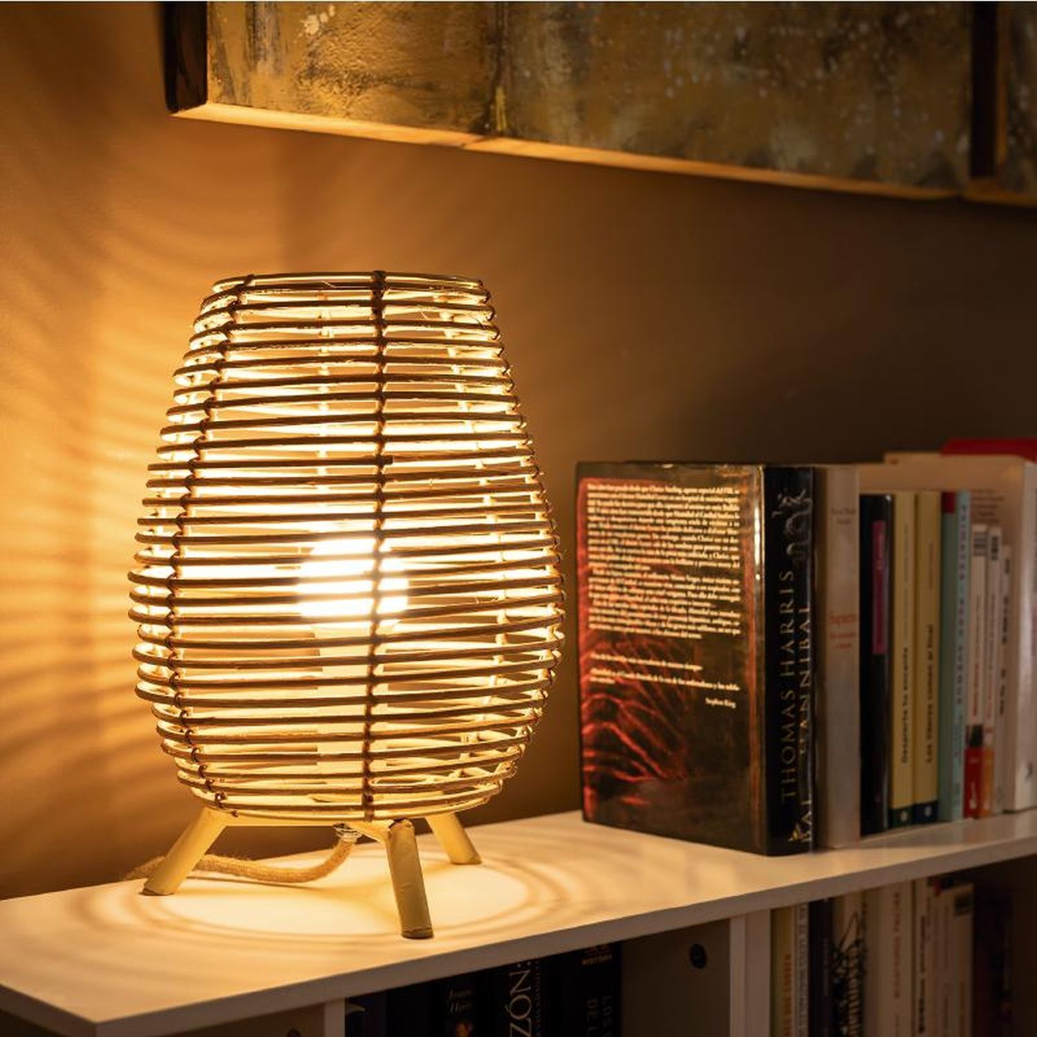 Tischlampe Rattan E27 H: 32,5 cm Dreibein Boho TOKI Lampe