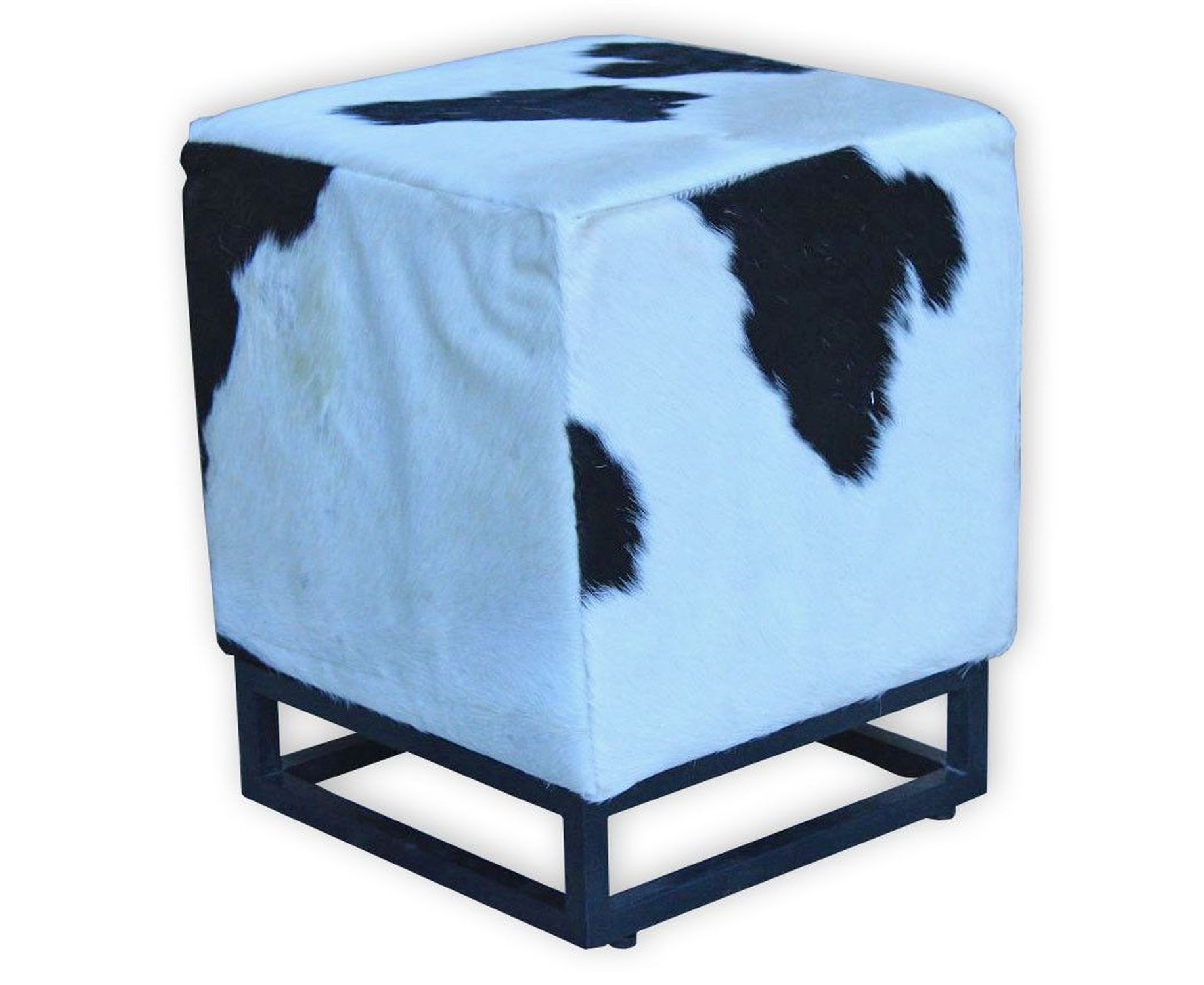 Hocker Kuhfell Metall Handarbeit 44x45 cm in Schwarz Weiß Moebel, Osmanisch