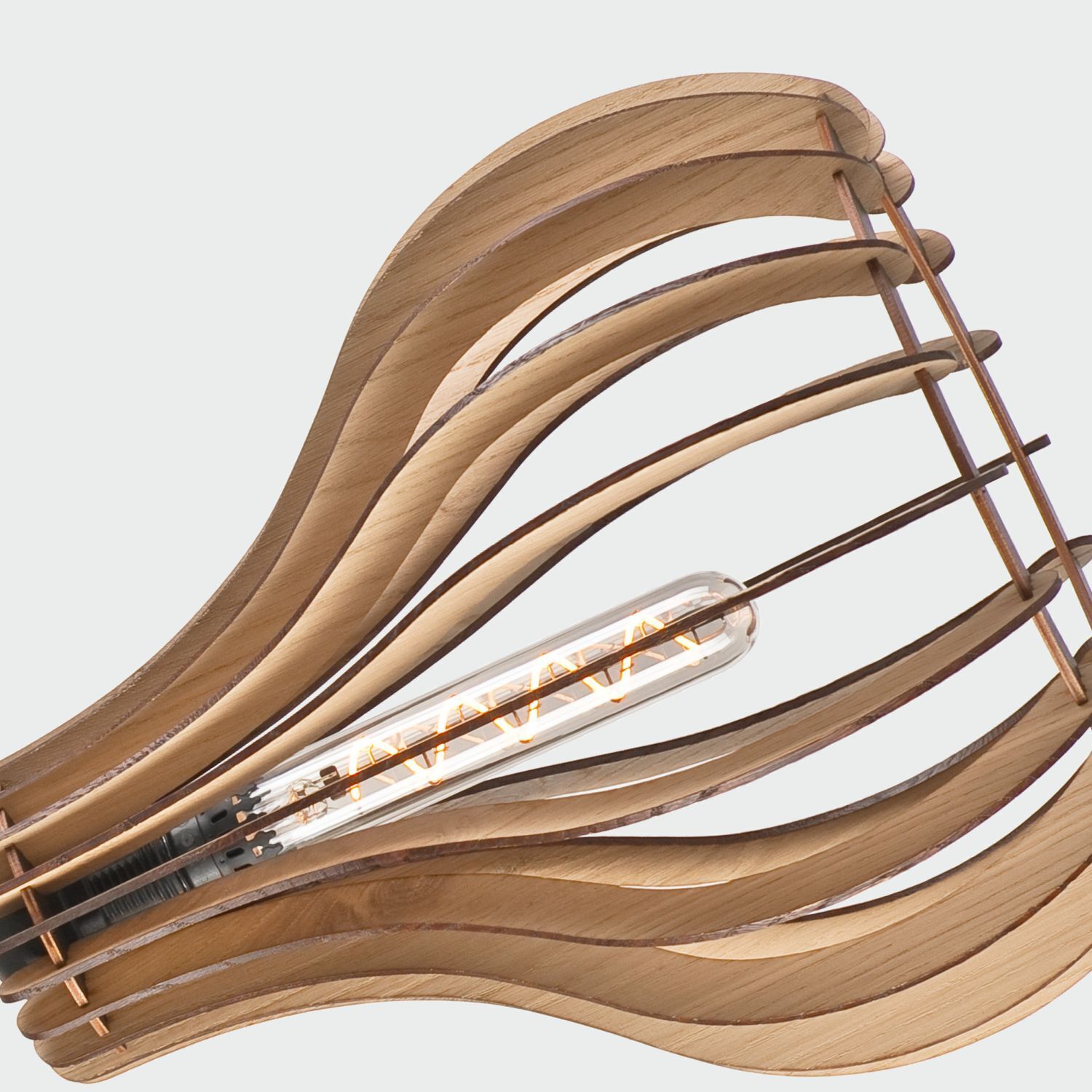 Gemütliche Hängelampe Holz Stahl Ø29 cm Schwarz Natur Lampe, Leuchte, Edison-Glühbirne, Holz, Wandleuchte