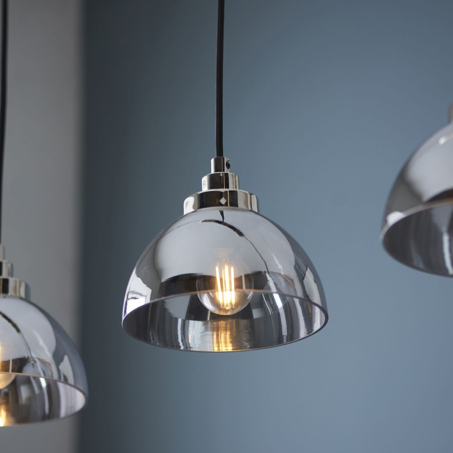 Hängeleuchte Glas Metall 3-flammig in Chrom Retro E27
