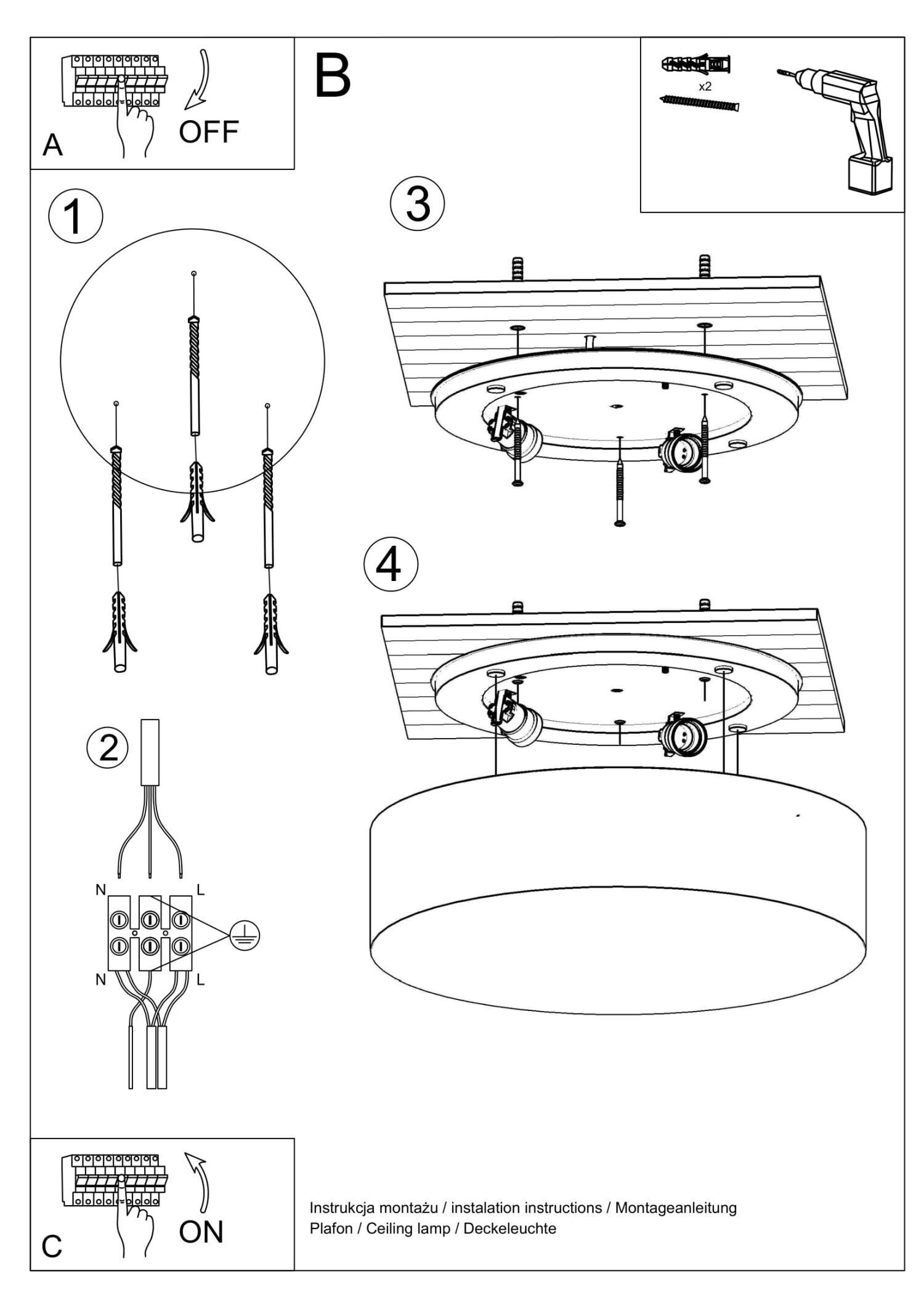 Deckenlampe rund flach Ø 55 cm blendarm 4x E27 Schwarz