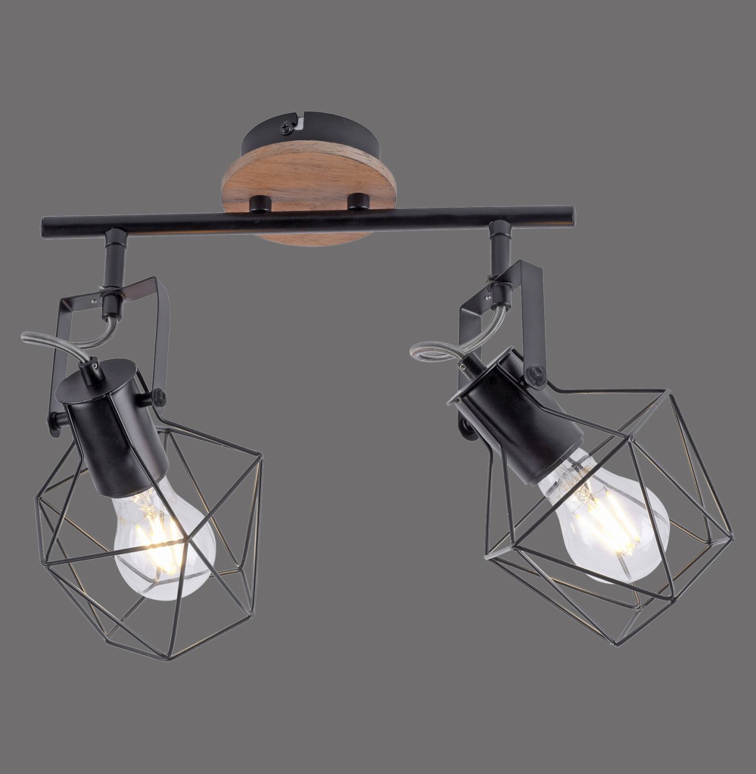 Flexibler Deckenspot Holz Metall Schwarz E27 Vintage Leuchte, Beleuchtung, Deckenleuchte