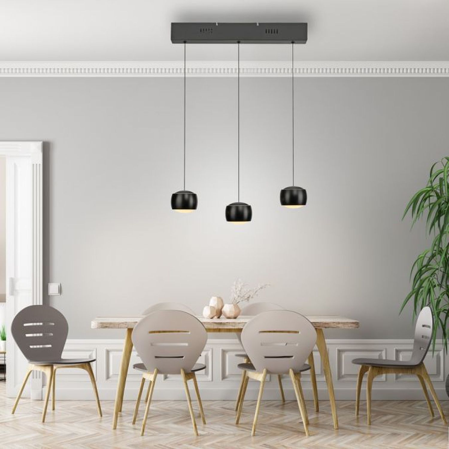 LED Pendelleuchte Metall warmweiß 60 cm 800 lm Schwarz Speisesaal, Esstisch, Drinnen, Tabelle, Innenarchitektur