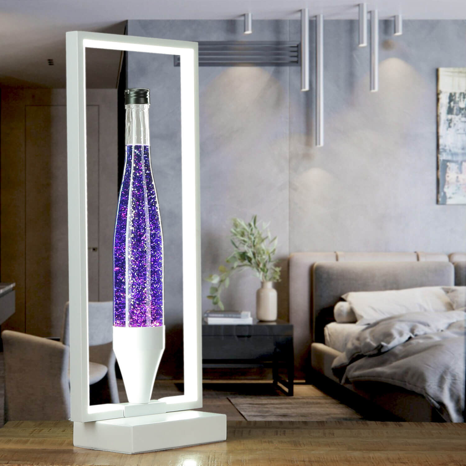 Lavalampe Glitter Lila Weiß LED Rahmen dekorativ OLI