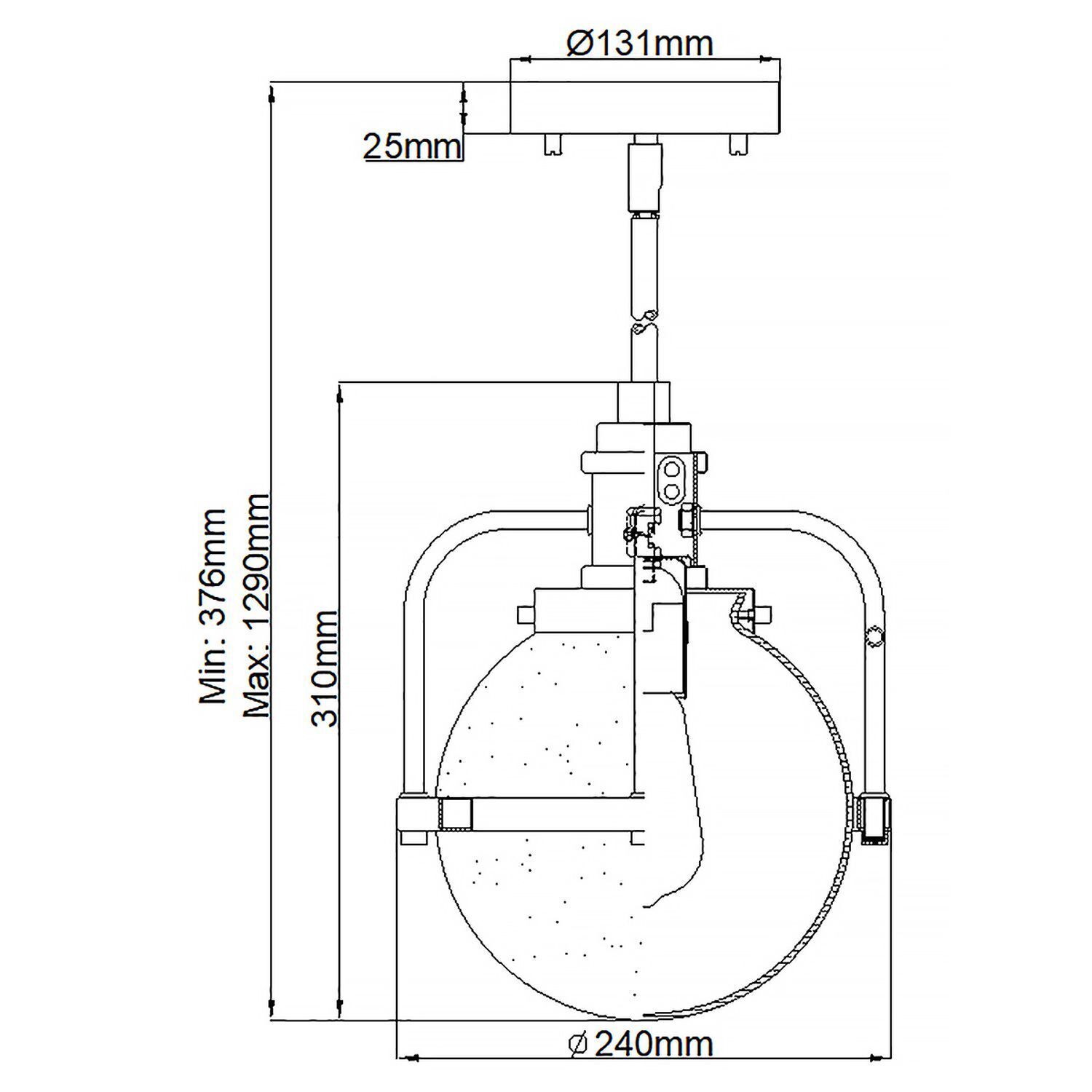 Pendelleuchte Kugelschirm Ø 24 cm H: max. 1,29 m verstellbar CAD-Diagramm, Diagramm, Munition, Granate, Waffe