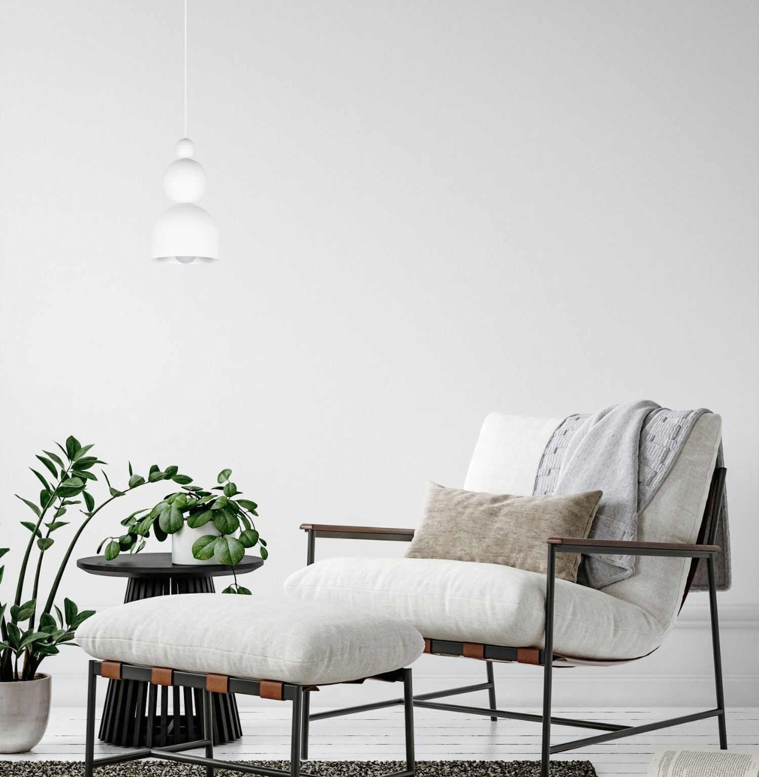 Weiße Hängelampe Metall Loft Design E27 B:17 cm rund Moebel, Pflanze, Chaiselongue