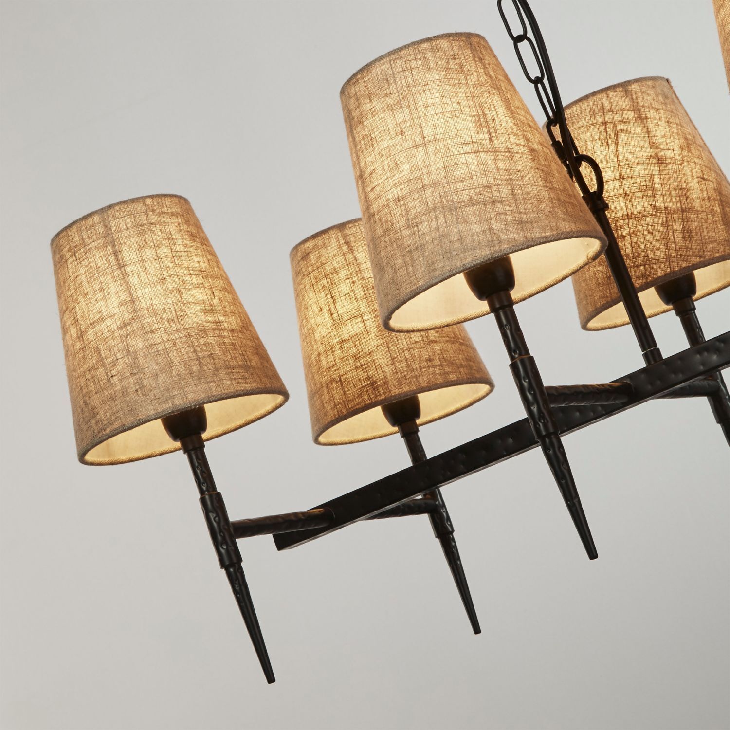 Hängelampe Schwarz Creme B: 91 cm 8x E14 Stoff Metall