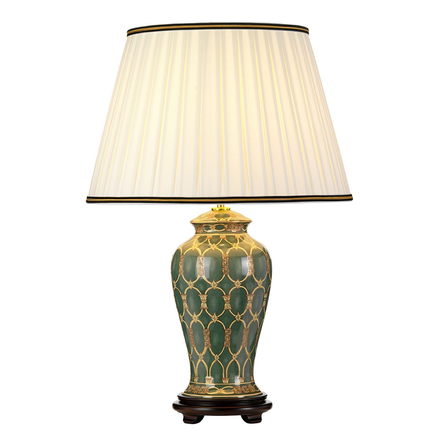 Tischlampe Keramik Stoff 68 cm Grün Gold Creme