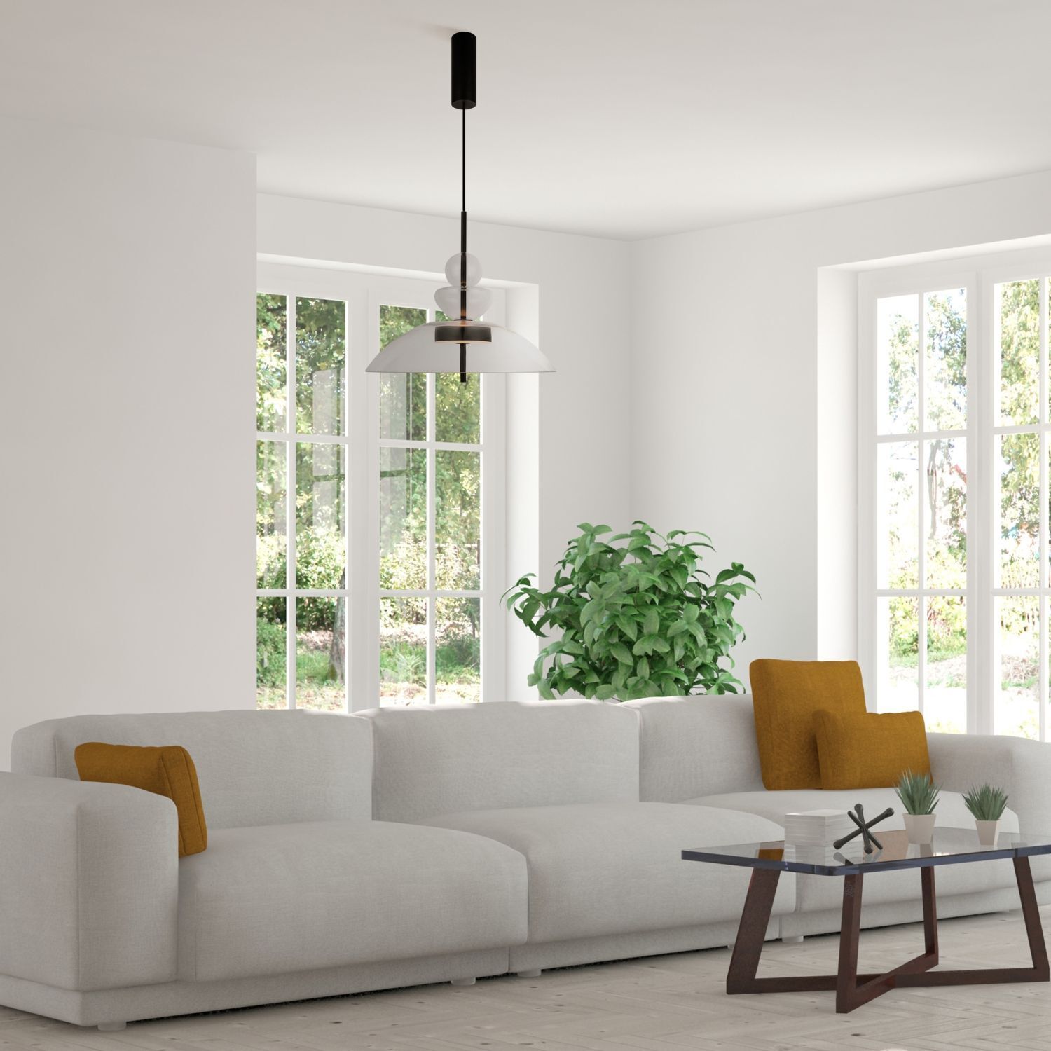 LED Hängelampe Metall Glas H: max. 358 cm Schwarz BRUNO