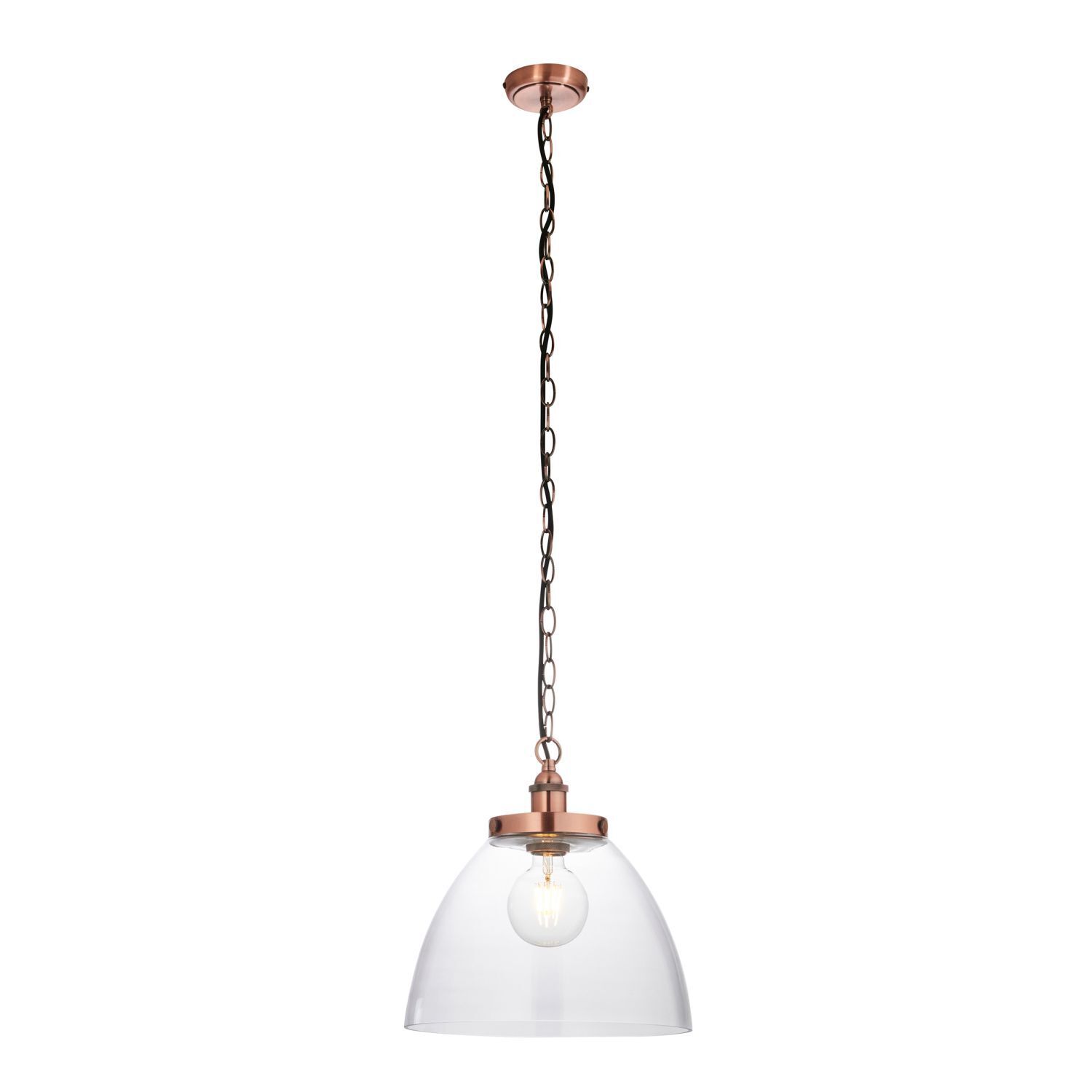 Hängeleuchte E27 Ø 33 cm Glas Metall in Kupfer antik