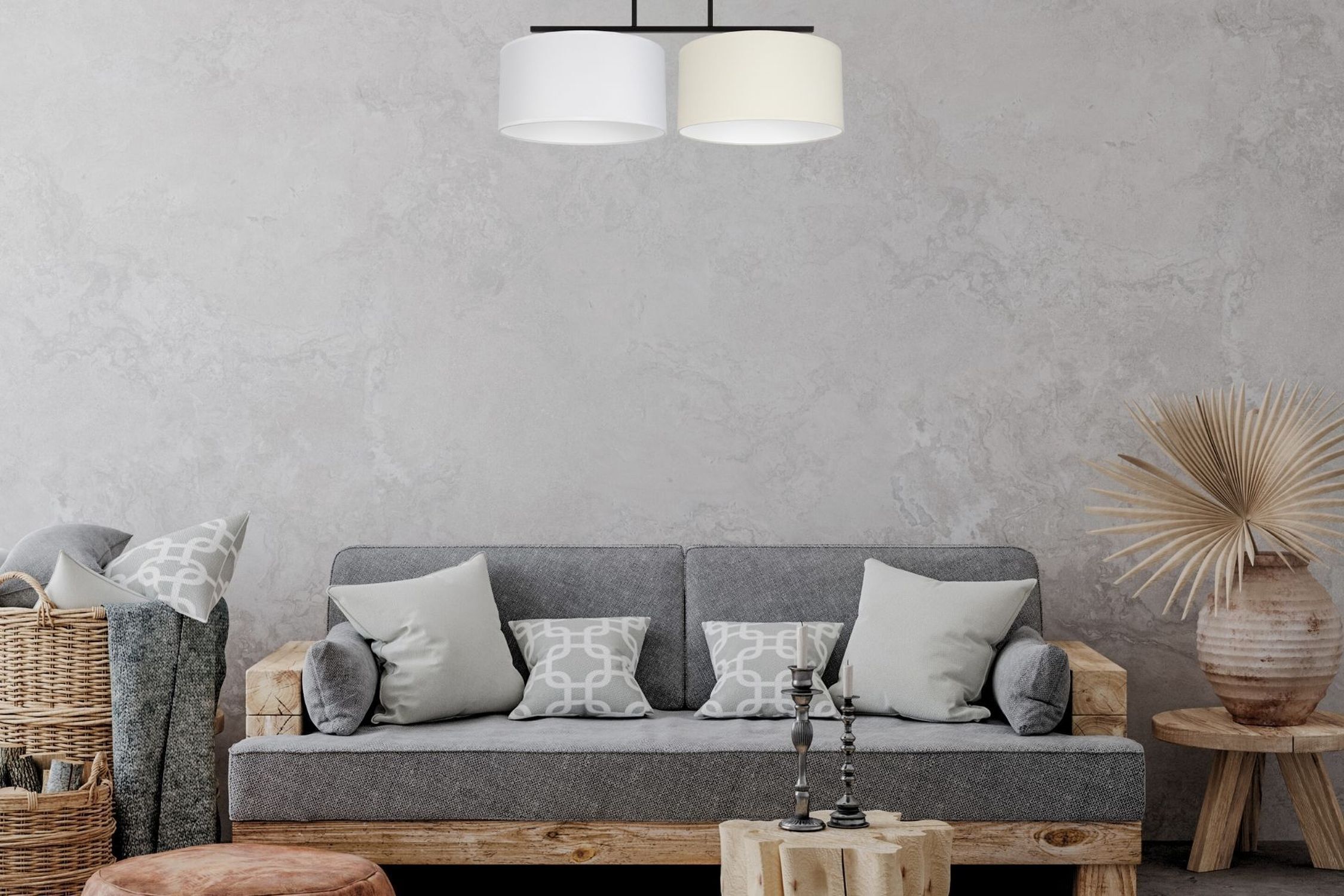 wohnzimmersofa, grauer sofa, stoffsofa, kissen, deko-zauber