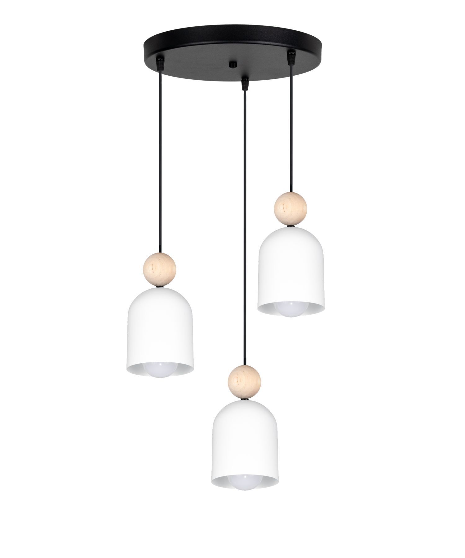 Runde Pendelleuchte Weiß Metall Holz 3-flmg E27 Ø36 cm