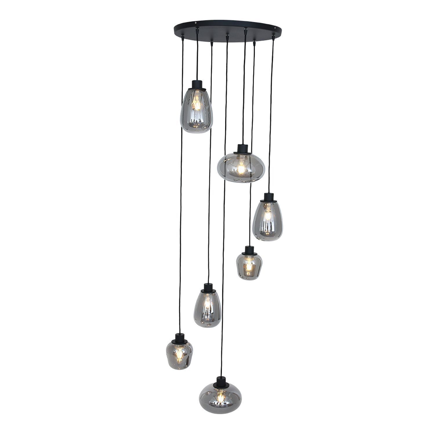 Hängelampe Glas Metall Schwarz Rauchgrau Ø50 cm rund
