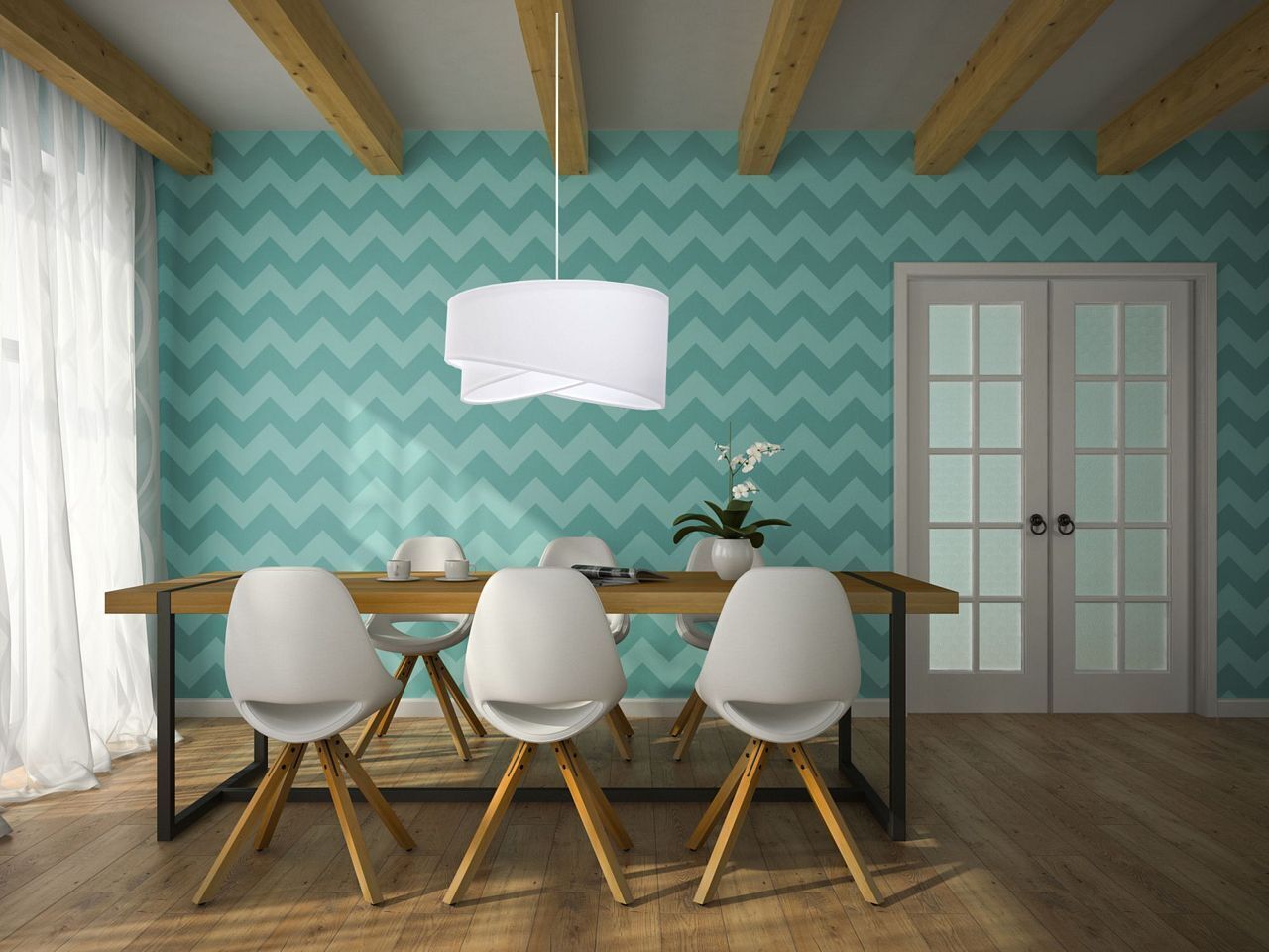 Hängelampe Weiß E27 rund D: 50 cm Stoff Velours Optik Modern Innenarchitektur, Esszimmer, Esstisch, Tisch, Stuhl