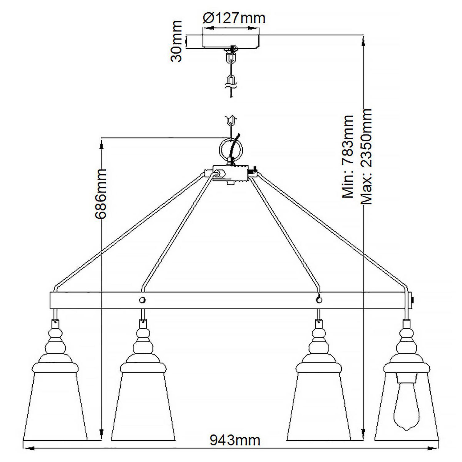Hängelampe Metall Glas Ø 94,3 cm H: max. 235 cm 6x E27 Diagramm, Handlung, Kronleuchter, Lampe