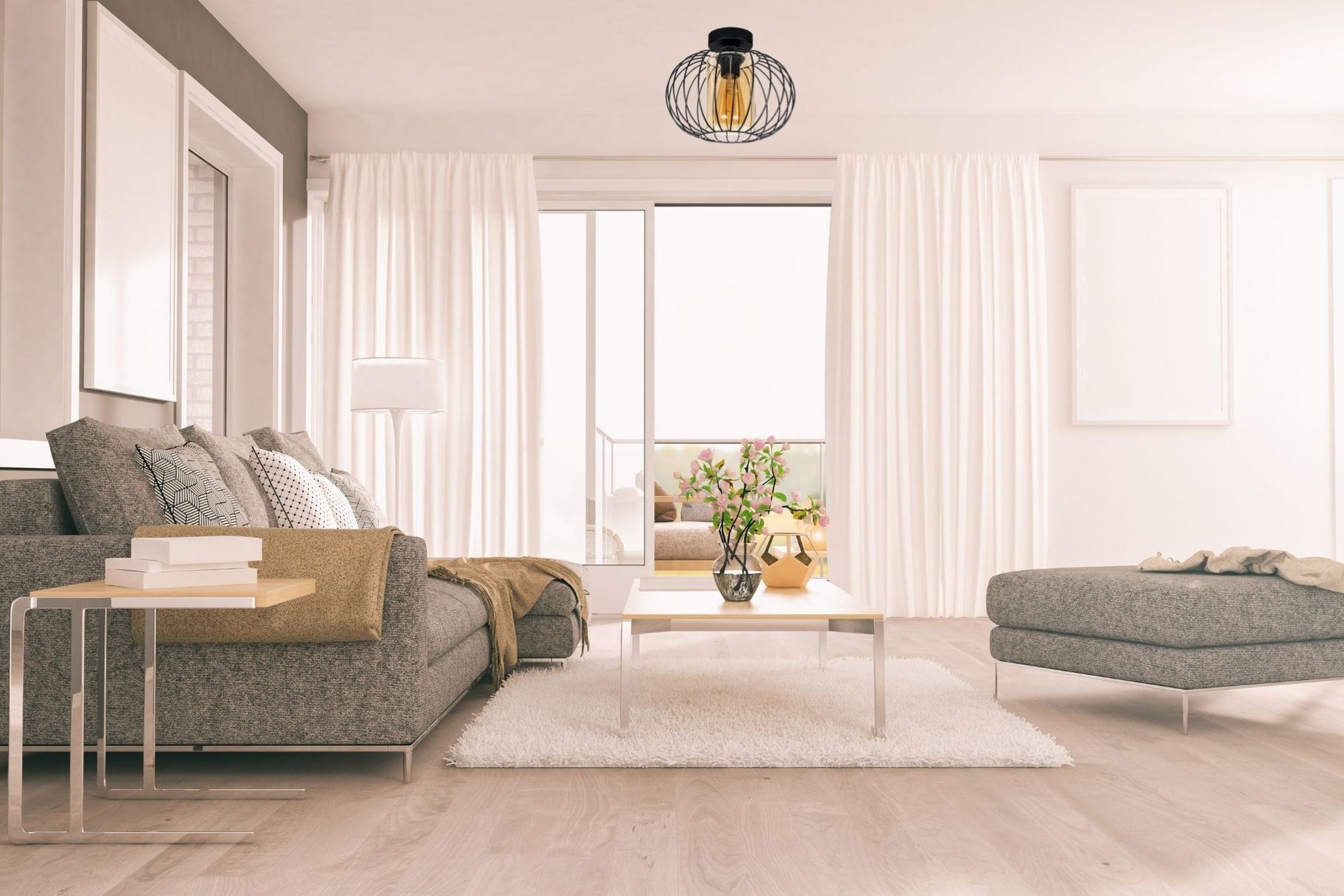 wohnzimmer, sofа, couchtisch, leuchte, vorhang