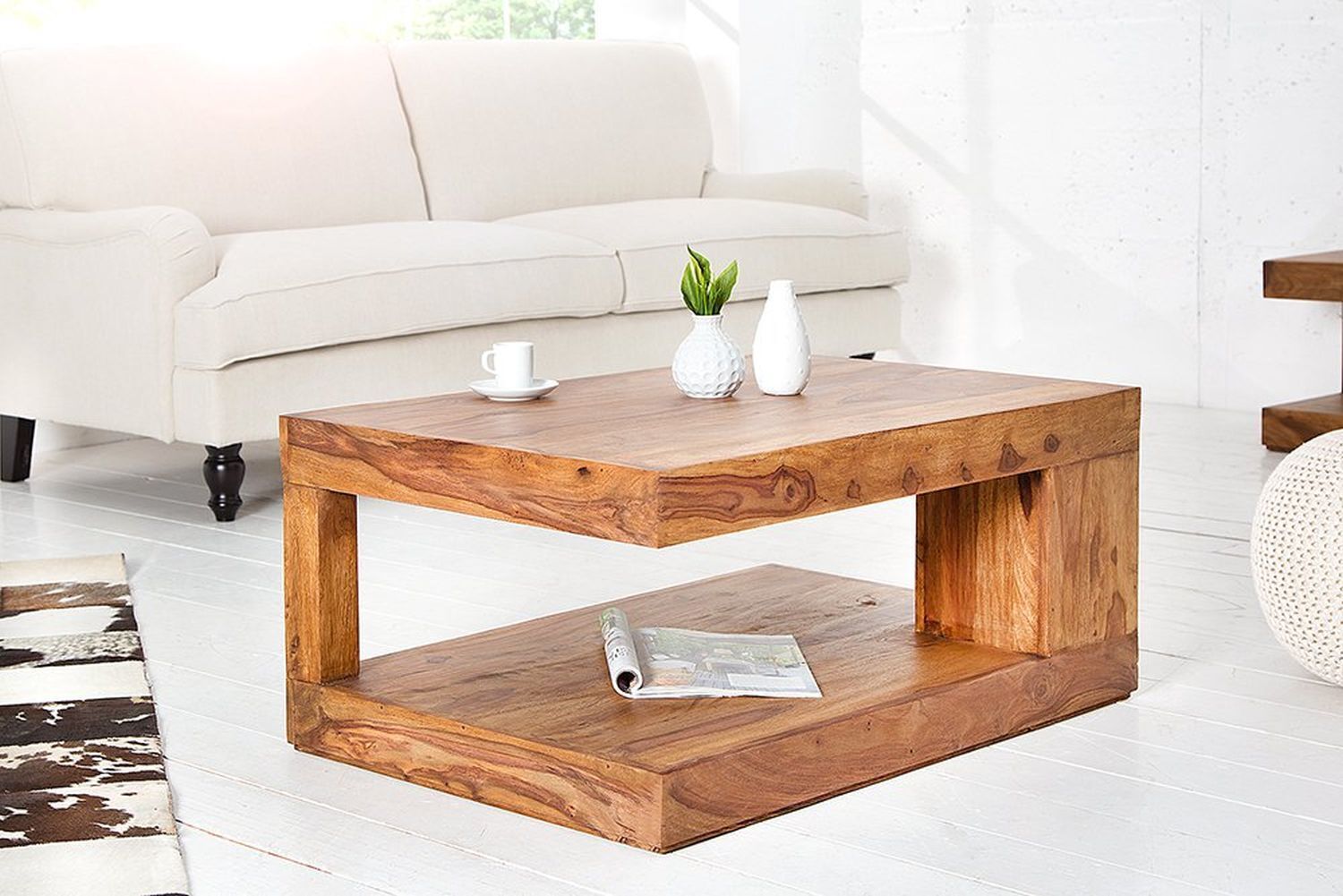 Couchtisch Sheesham Holz 90x80 cm in Natur