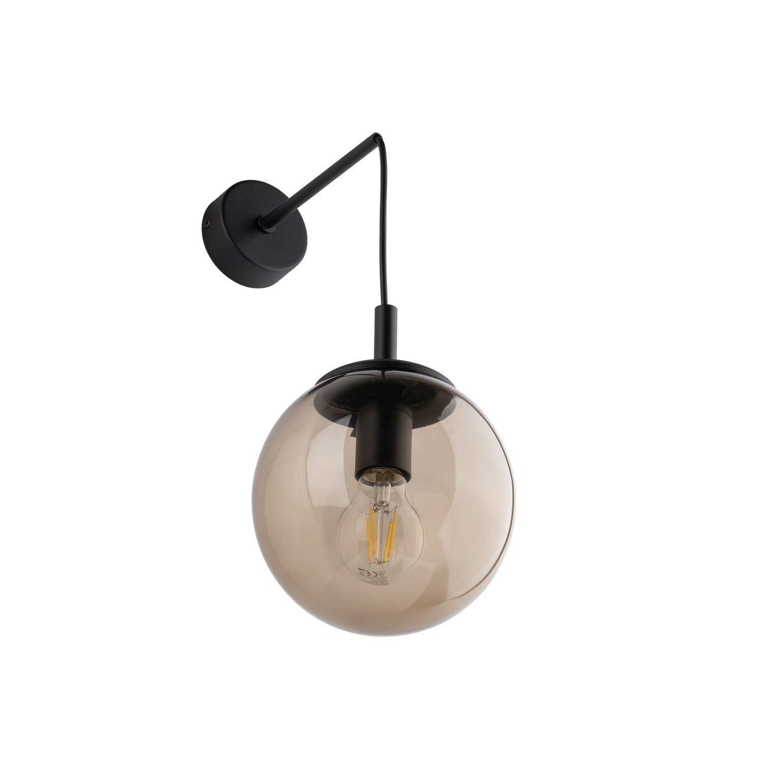 Wandlampe Rauchglas H: 45 cm B: 18 cm Metall Kugelschirm E27