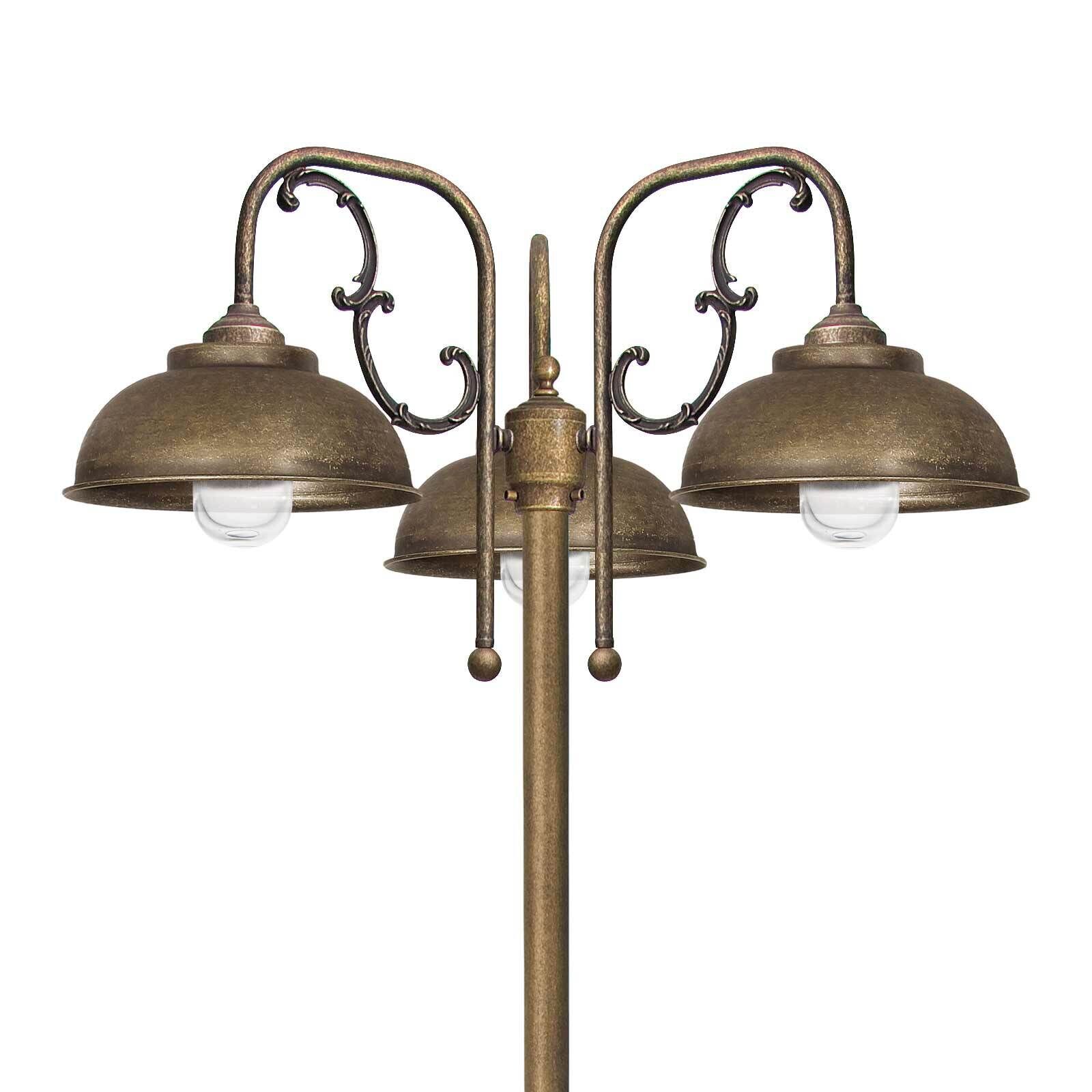 Stehlampe außen IP44 210 cm 3-flammig E27 Messing massiv