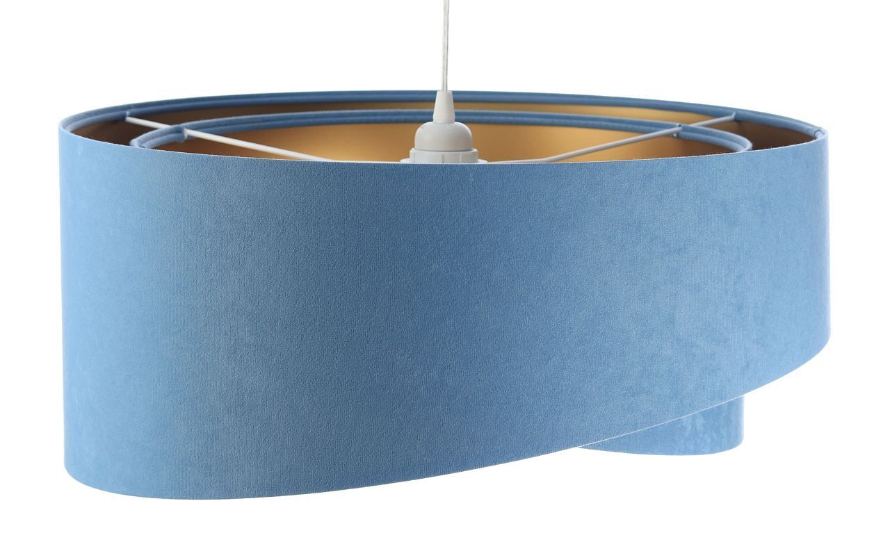 Hängeleuchte rund D: 50 cm E27 Blau Gold Stoff Velours Optik