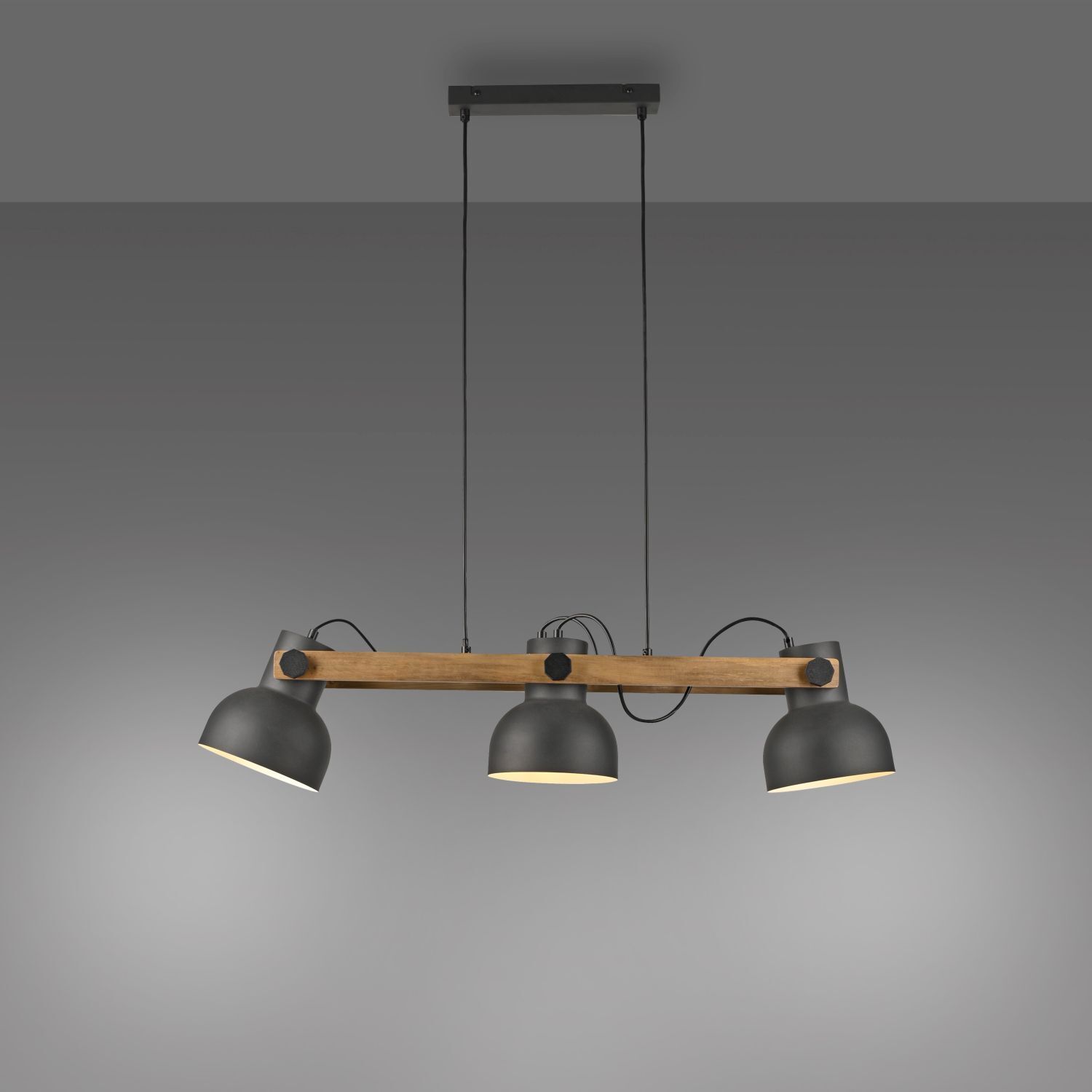 Pendelleuchte Holz Metall E27 96 cm 3-flammig flexibel
