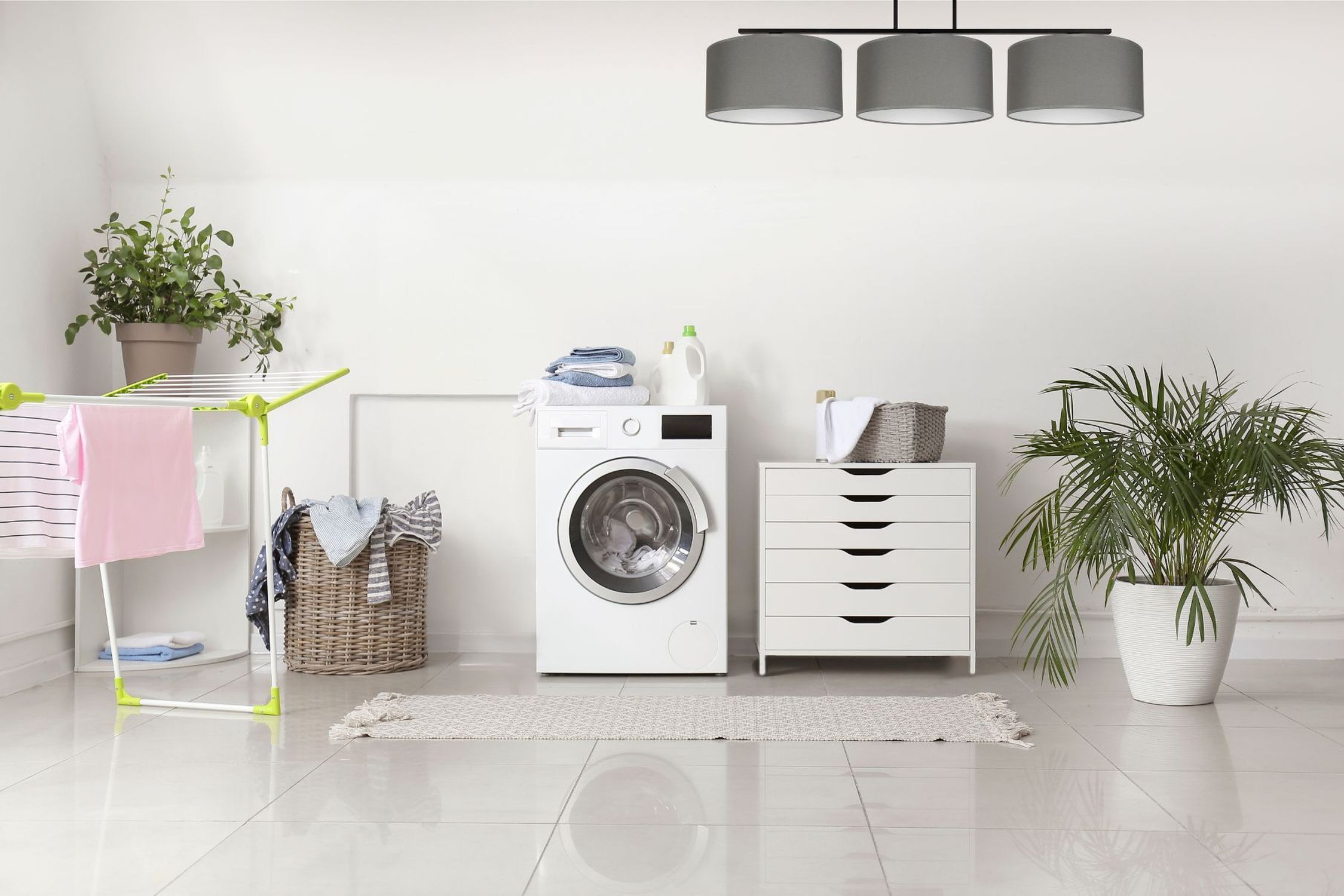 Gemütliche Deckenlampe Stoff Graphit Weiß E27 3-flammig Gerät, Elektrisches Gerät, Waschmaschine, Wäscherei