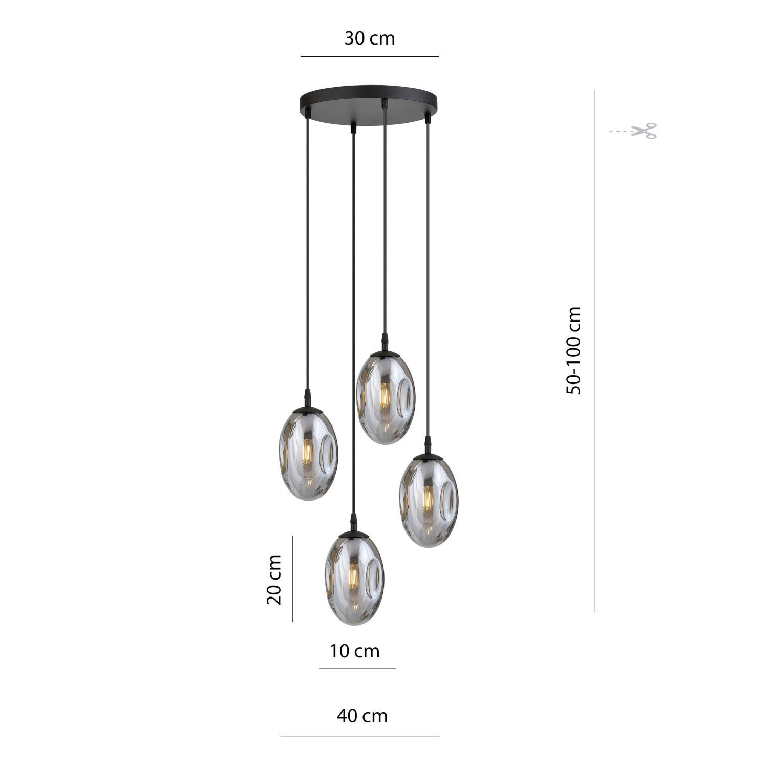 Pendelleuchte Schwarz Grau 4-flammig E14 Rauchglas