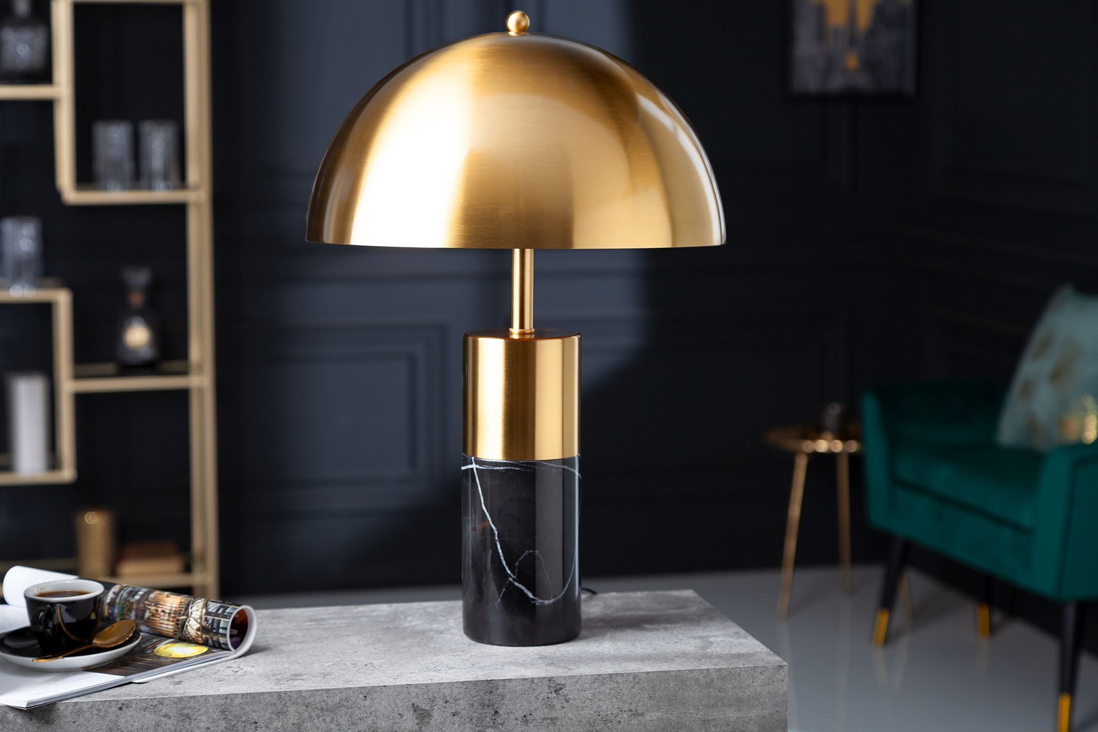 Tischlampe Metall Schwarz Gold Leselicht E27 52 cm hoch