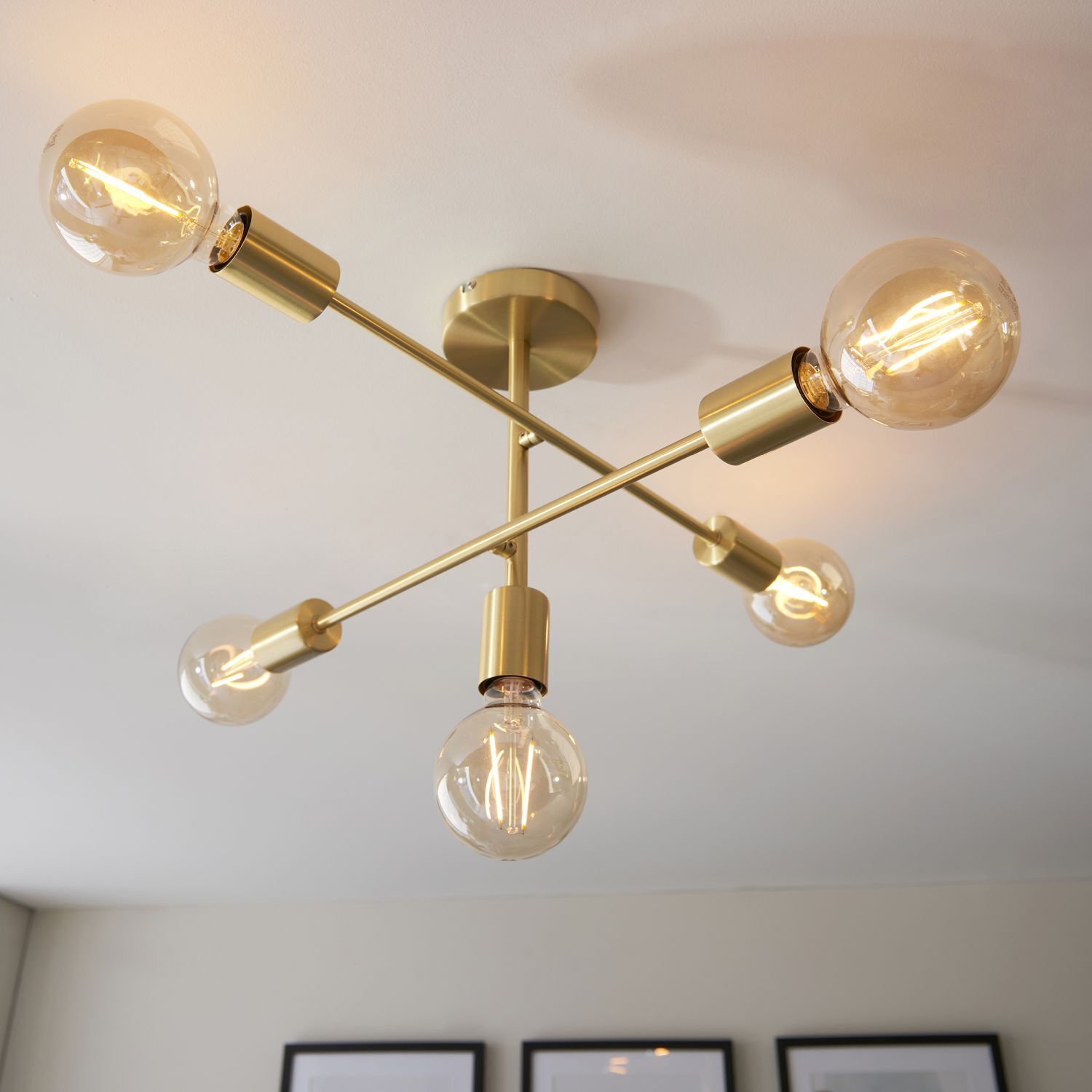 Deckenlampe Metall B: 53 cm in Messing Retro für 5x E27